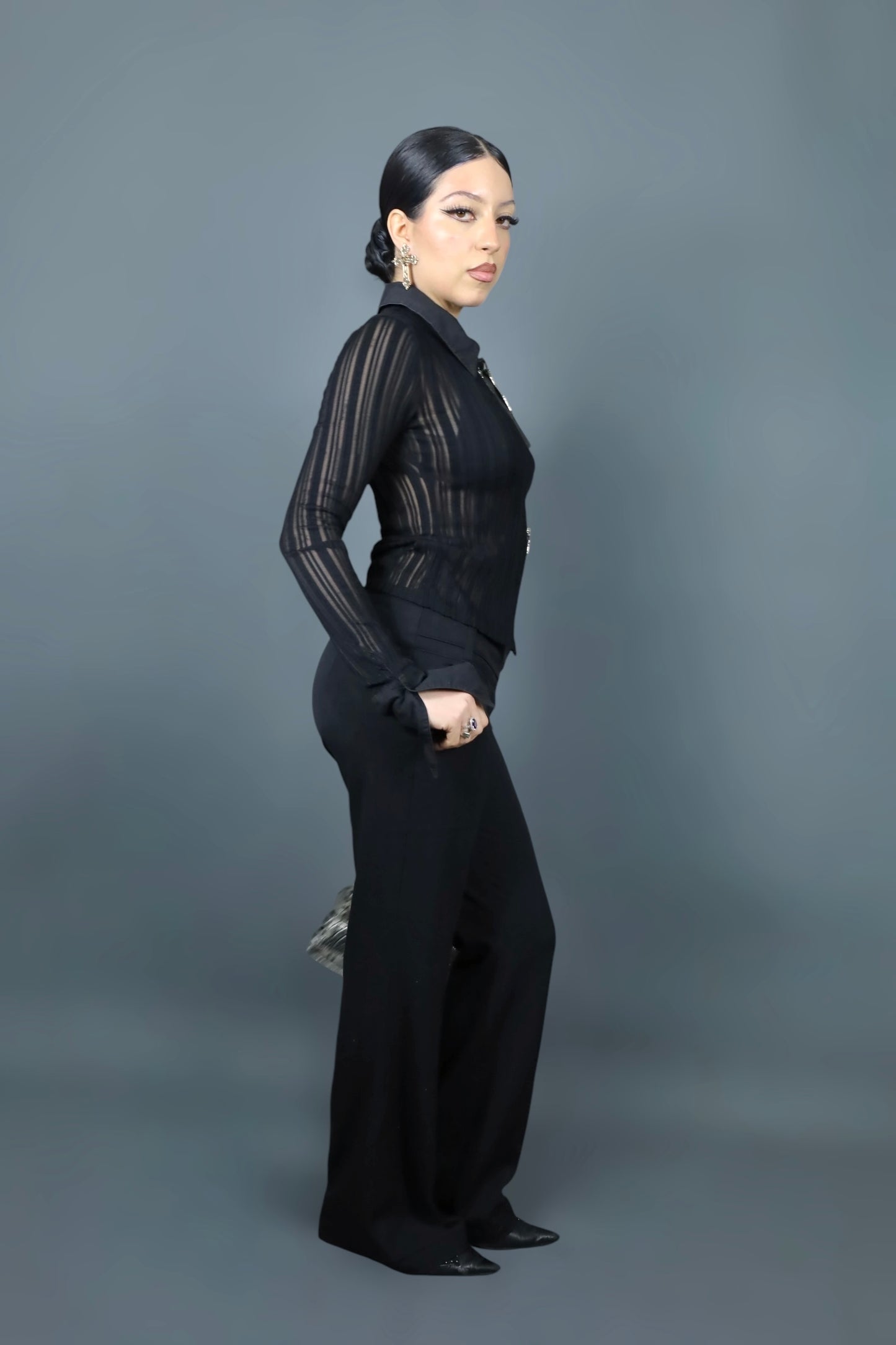 Chemise noire à double fermetures
