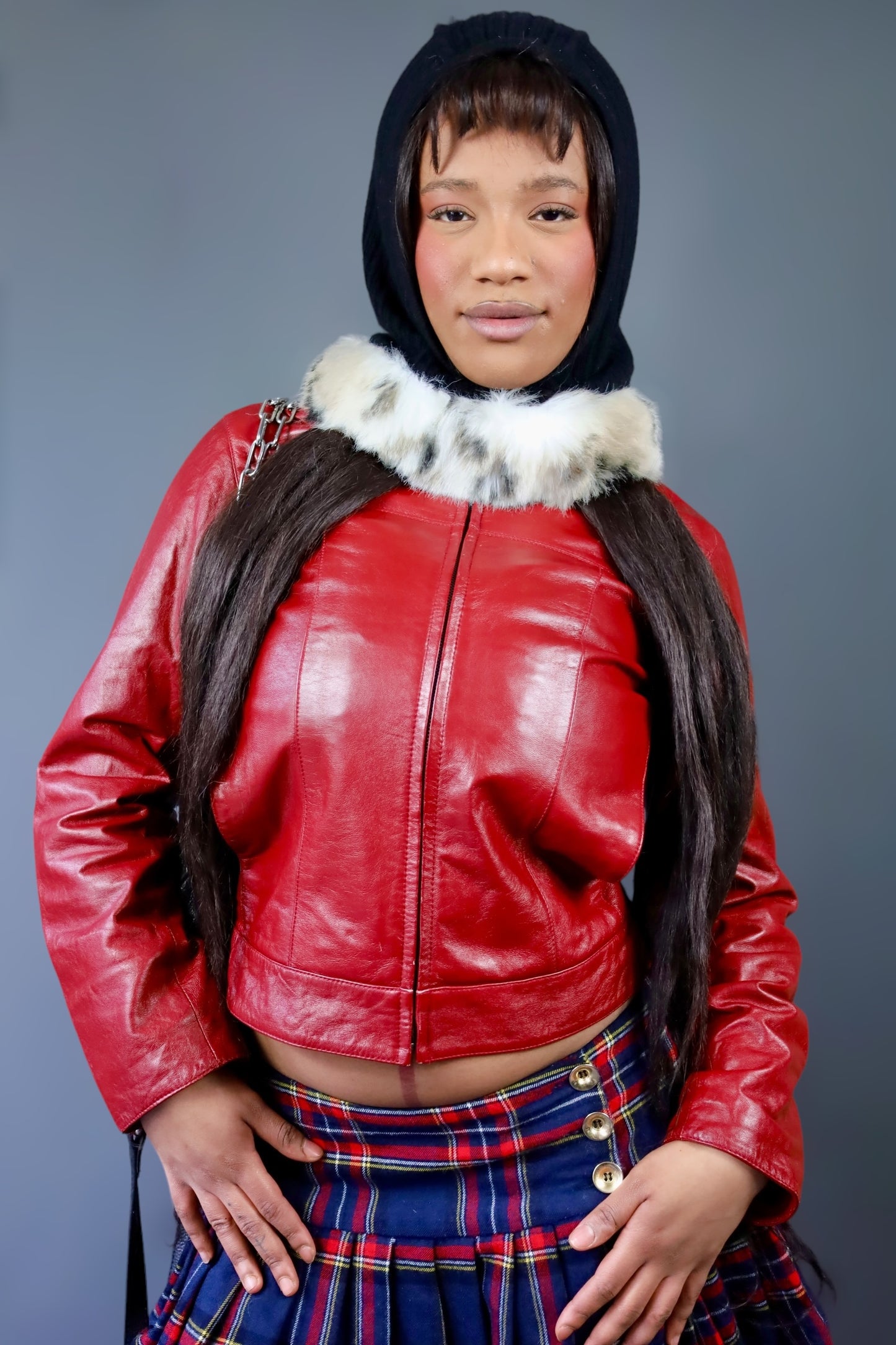Veste de biker en similicuir rouge