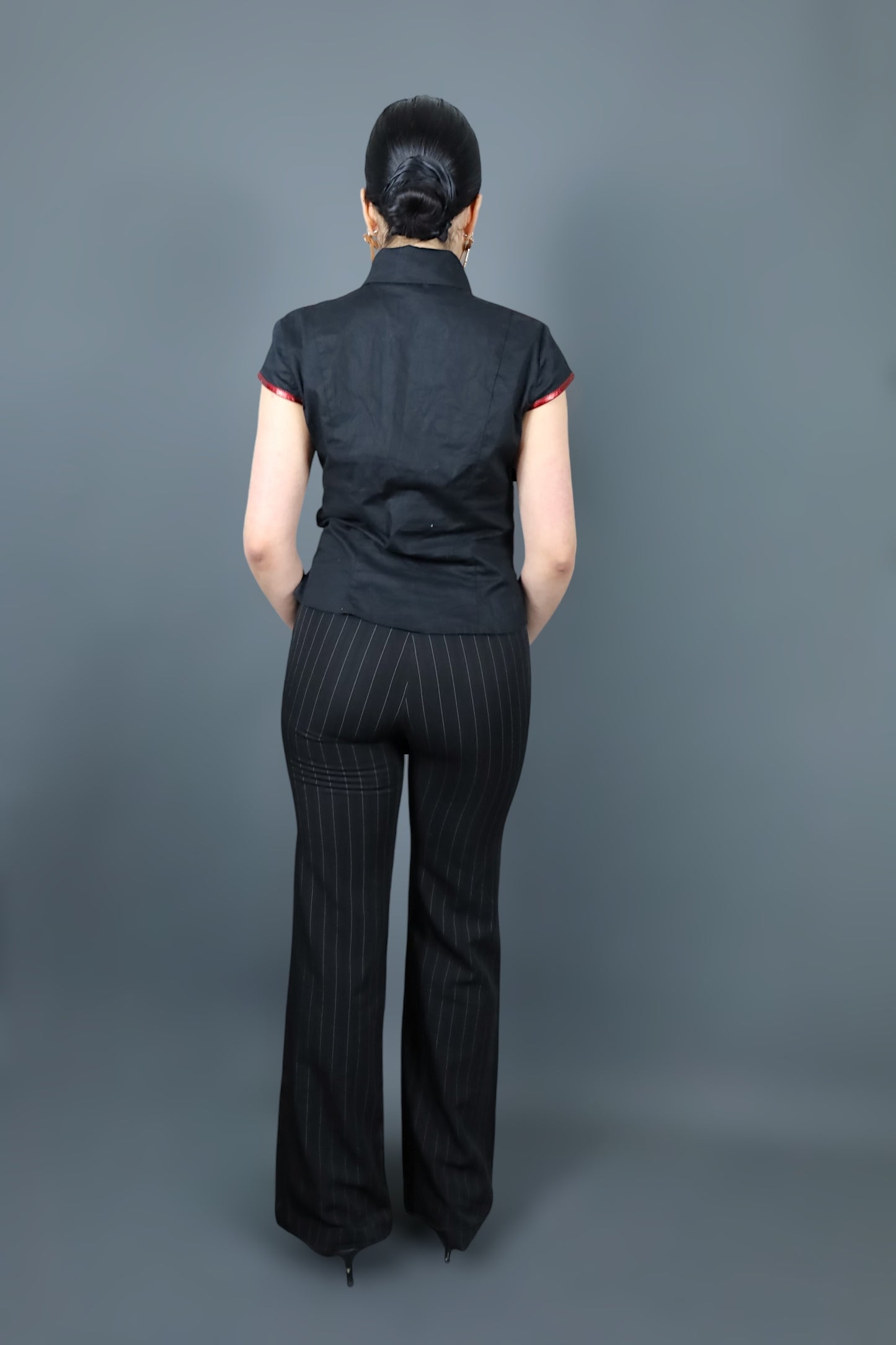 Pantalon flare noir à rayures