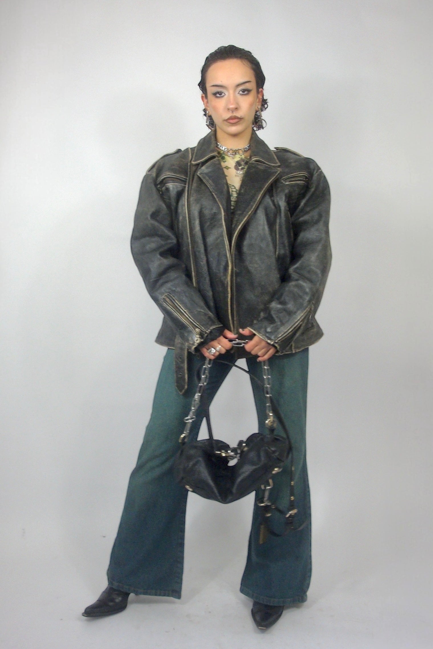 Veste oversize en cuir patiné