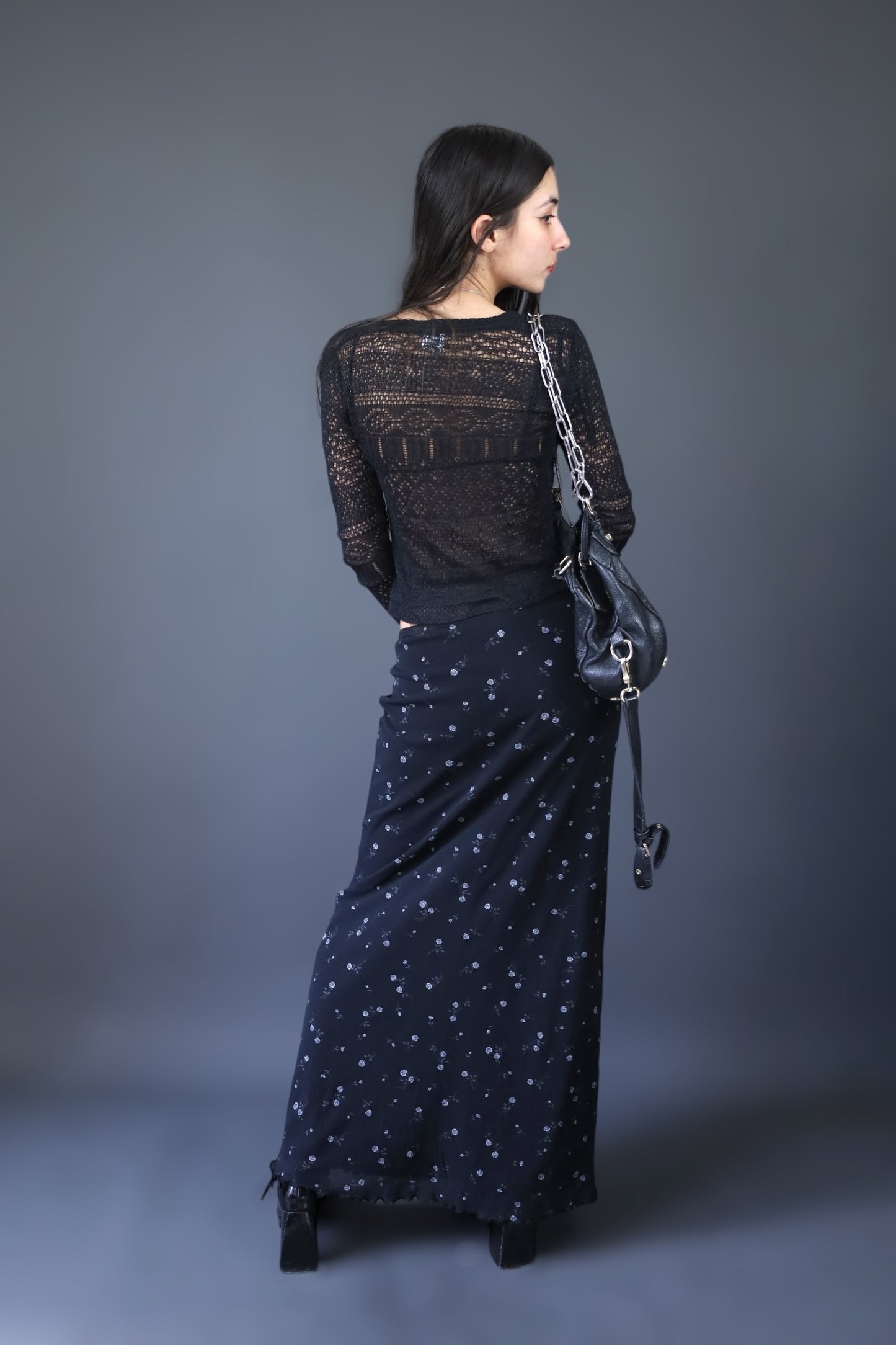 Jupe longue noire fleurie