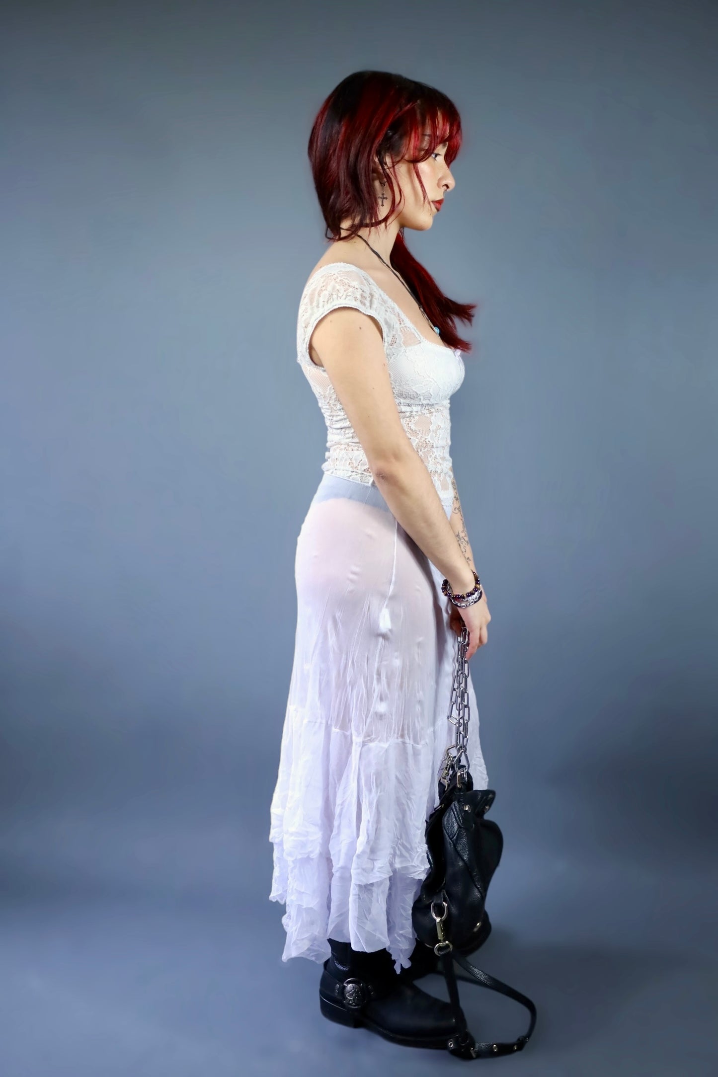 Jupe longue blanche en mesh