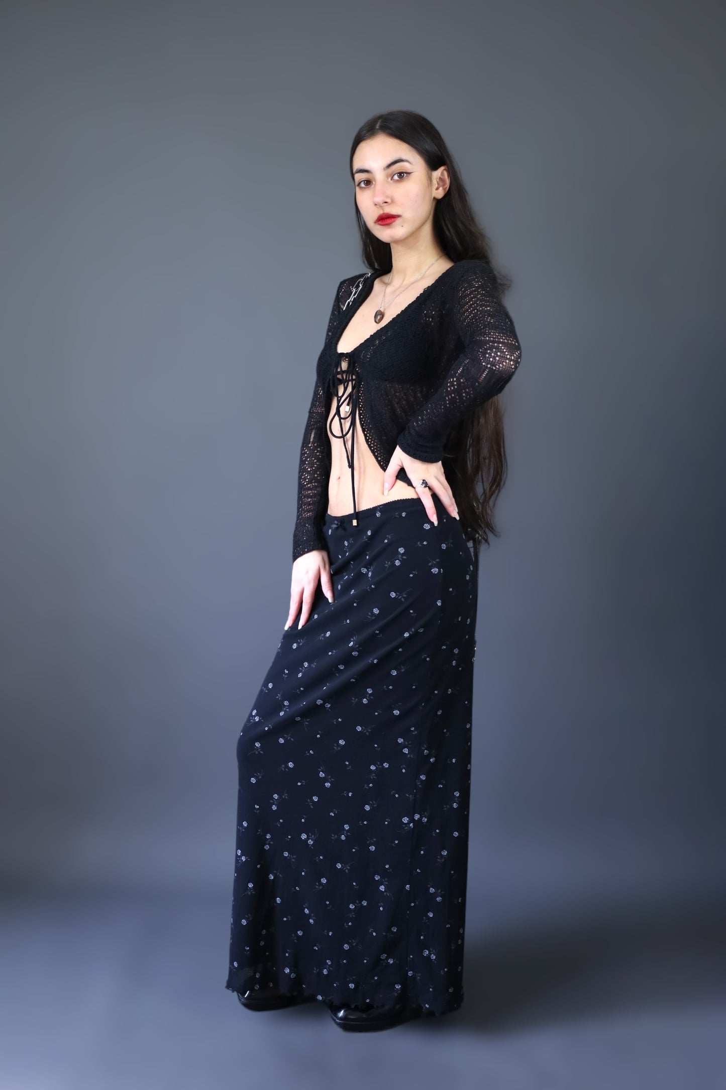 Jupe longue noire fleurie
