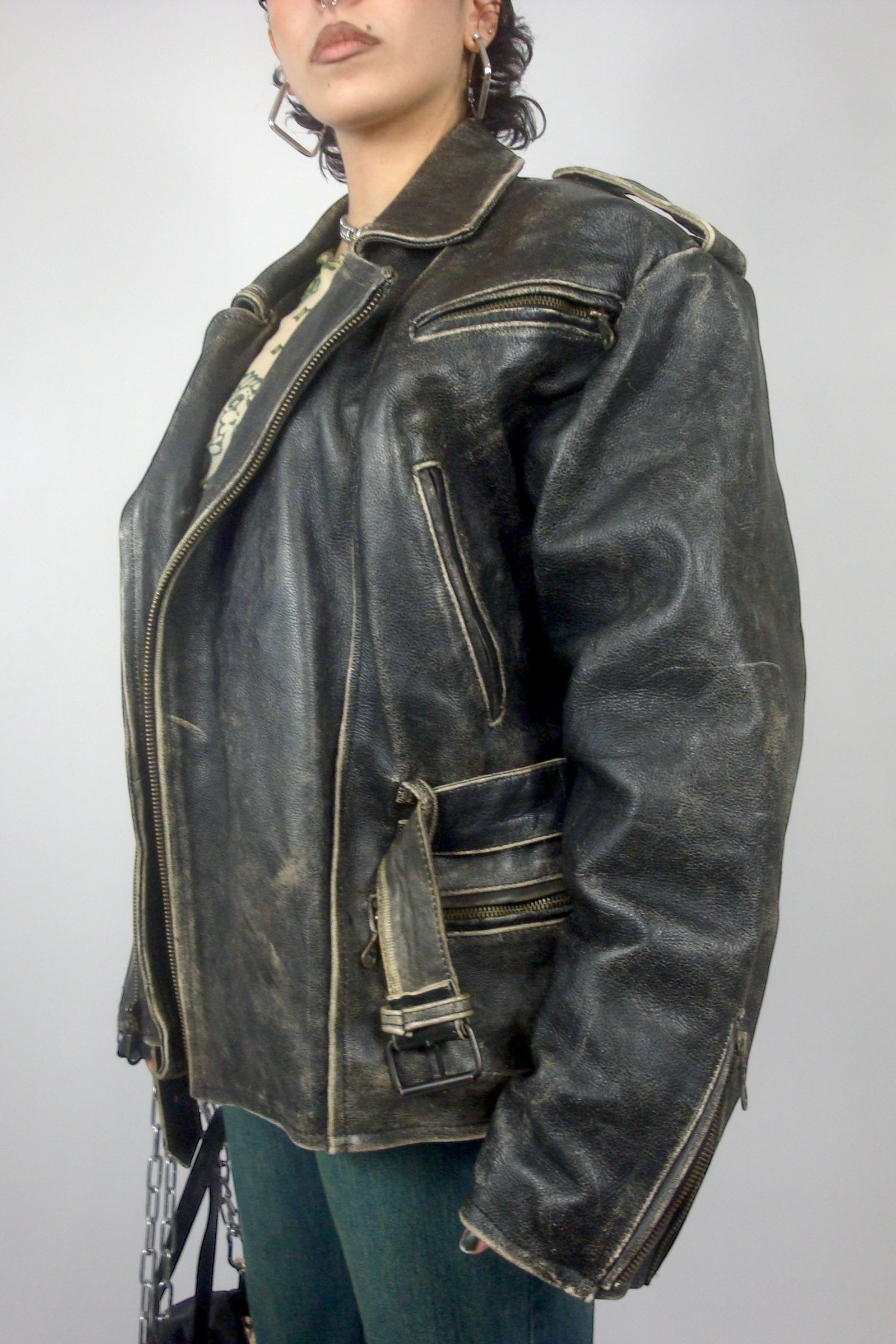 Veste oversize en cuir patiné