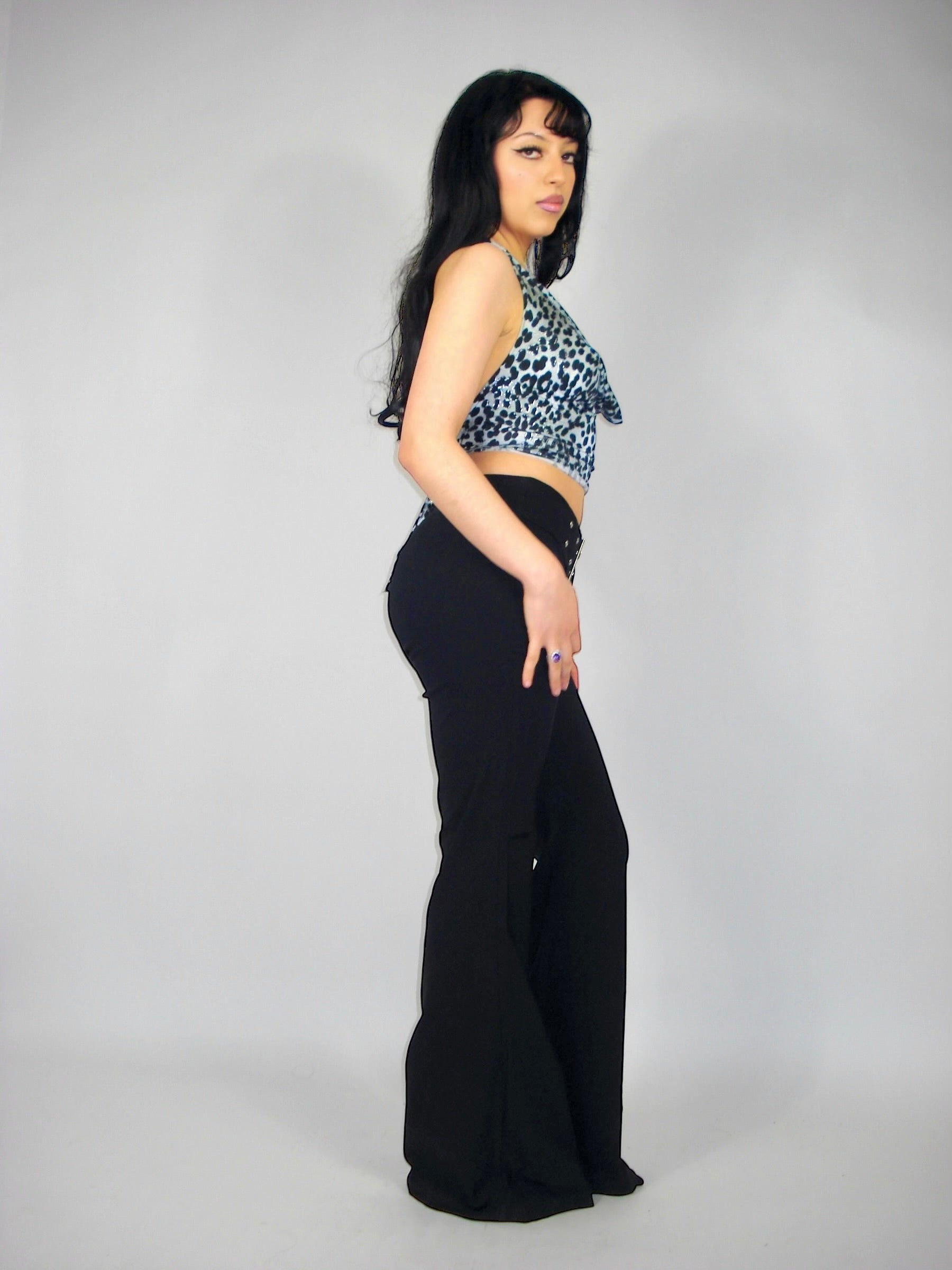 Pantalon flare noir à ceinture