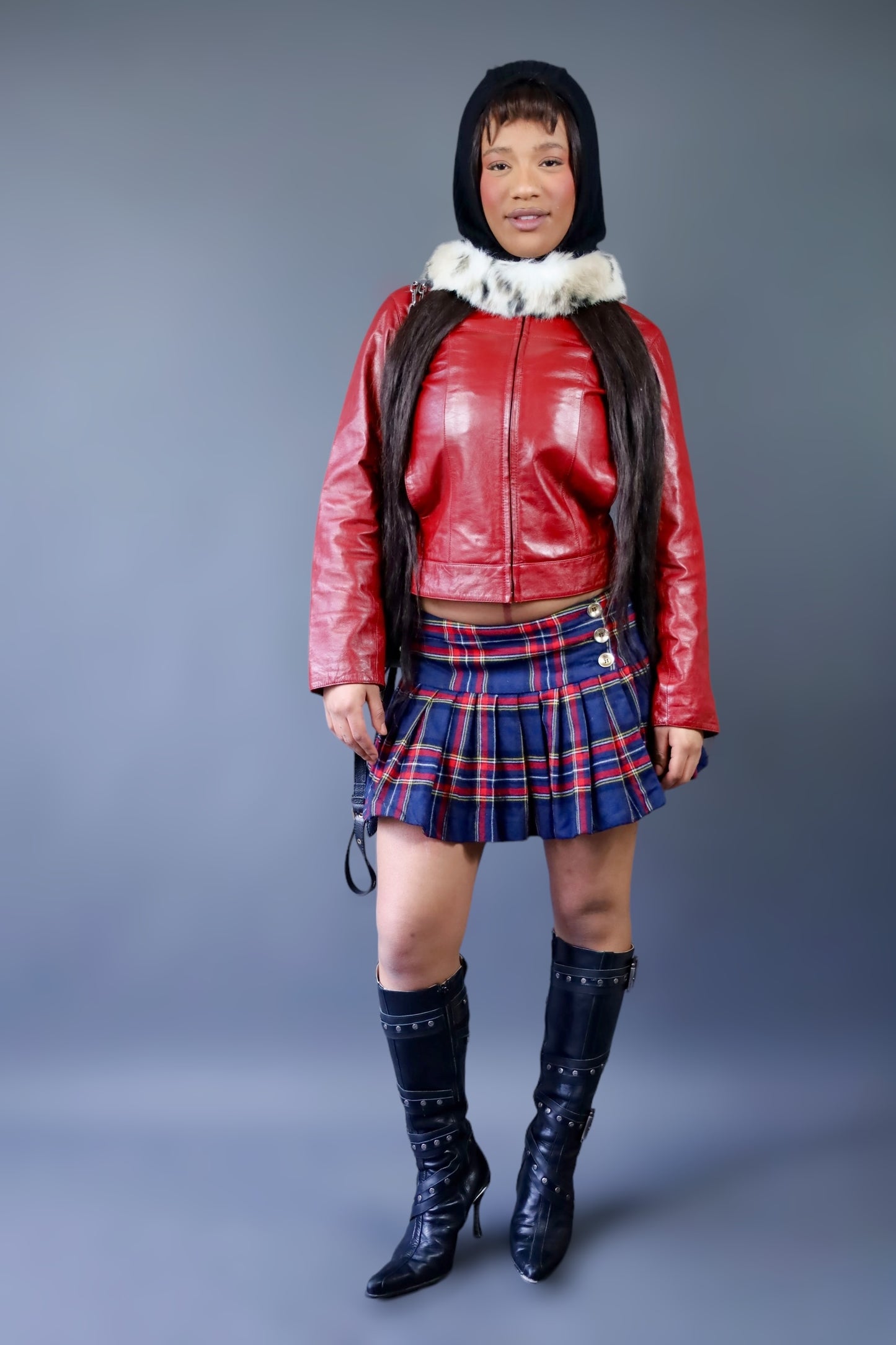 Veste de biker en similicuir rouge