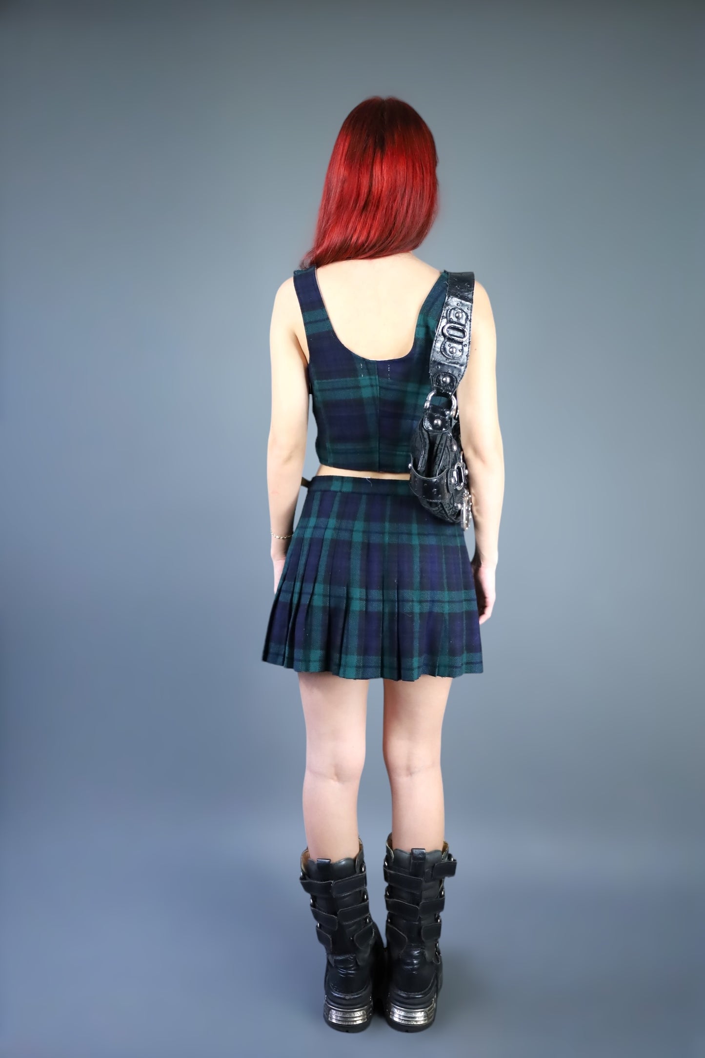 Ensemble mini kilt + corset à carreaux