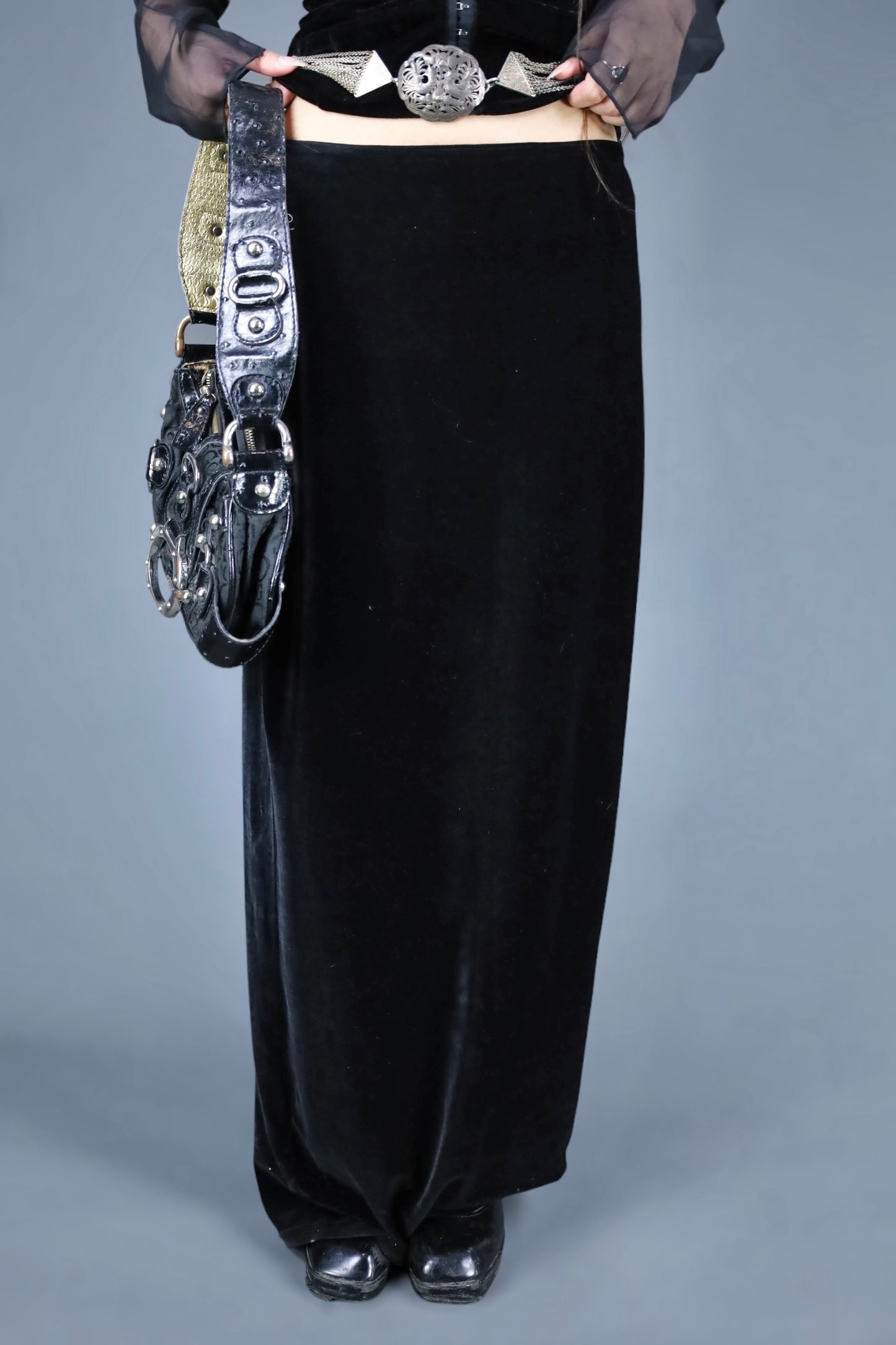 Jupe longue en velours noir