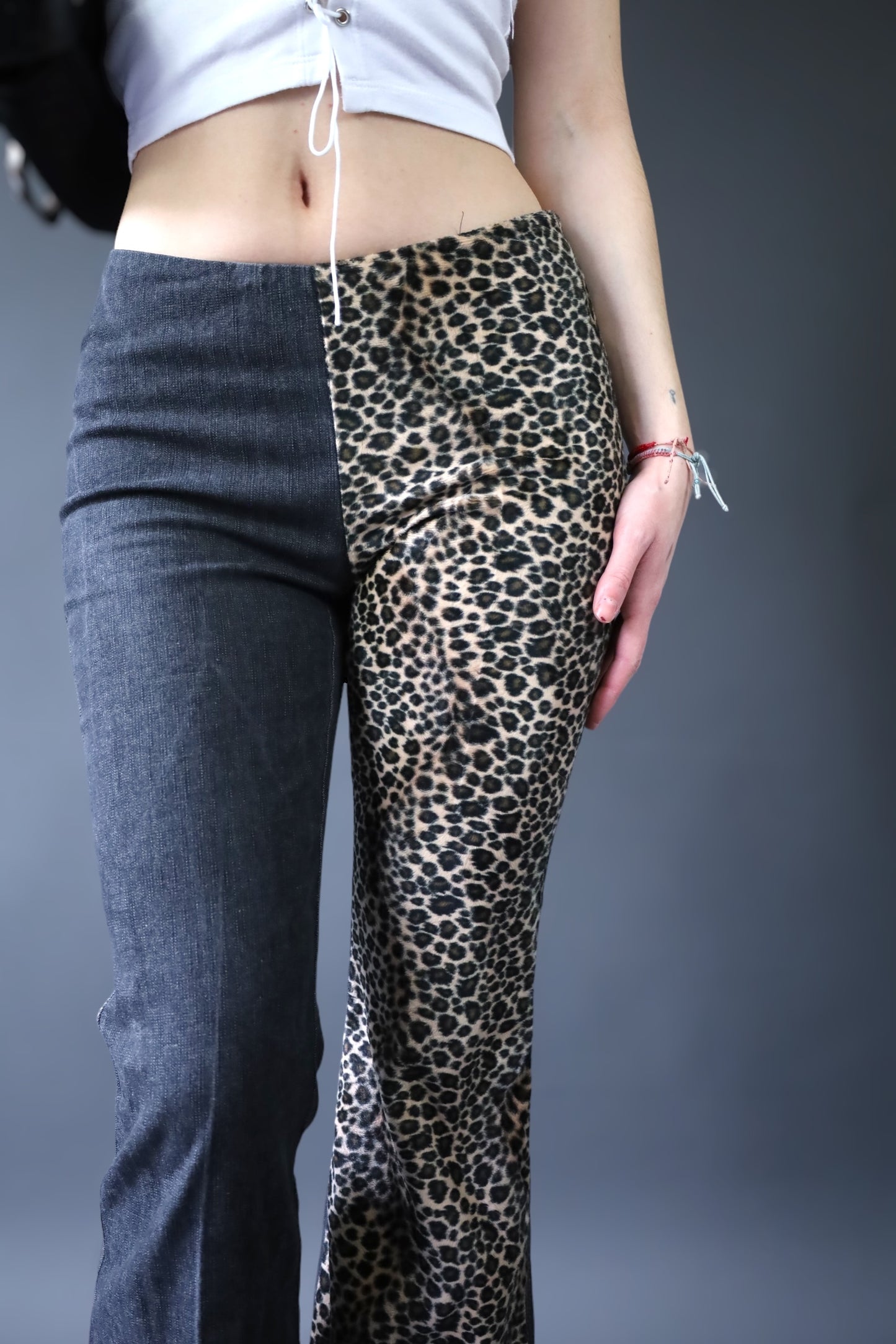 Pantalon flare patchwork léopard