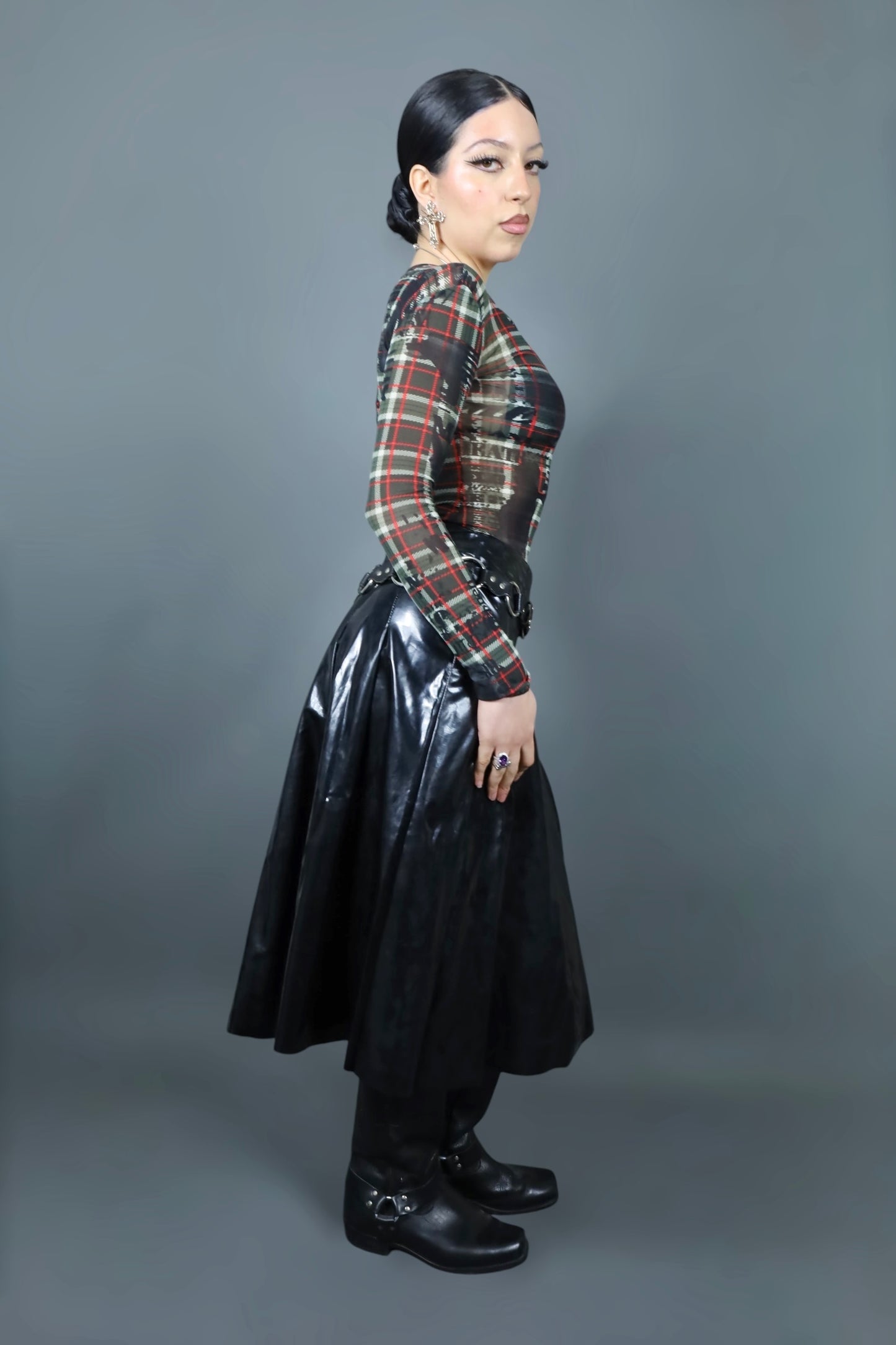 Top en mesh imprimé tartan