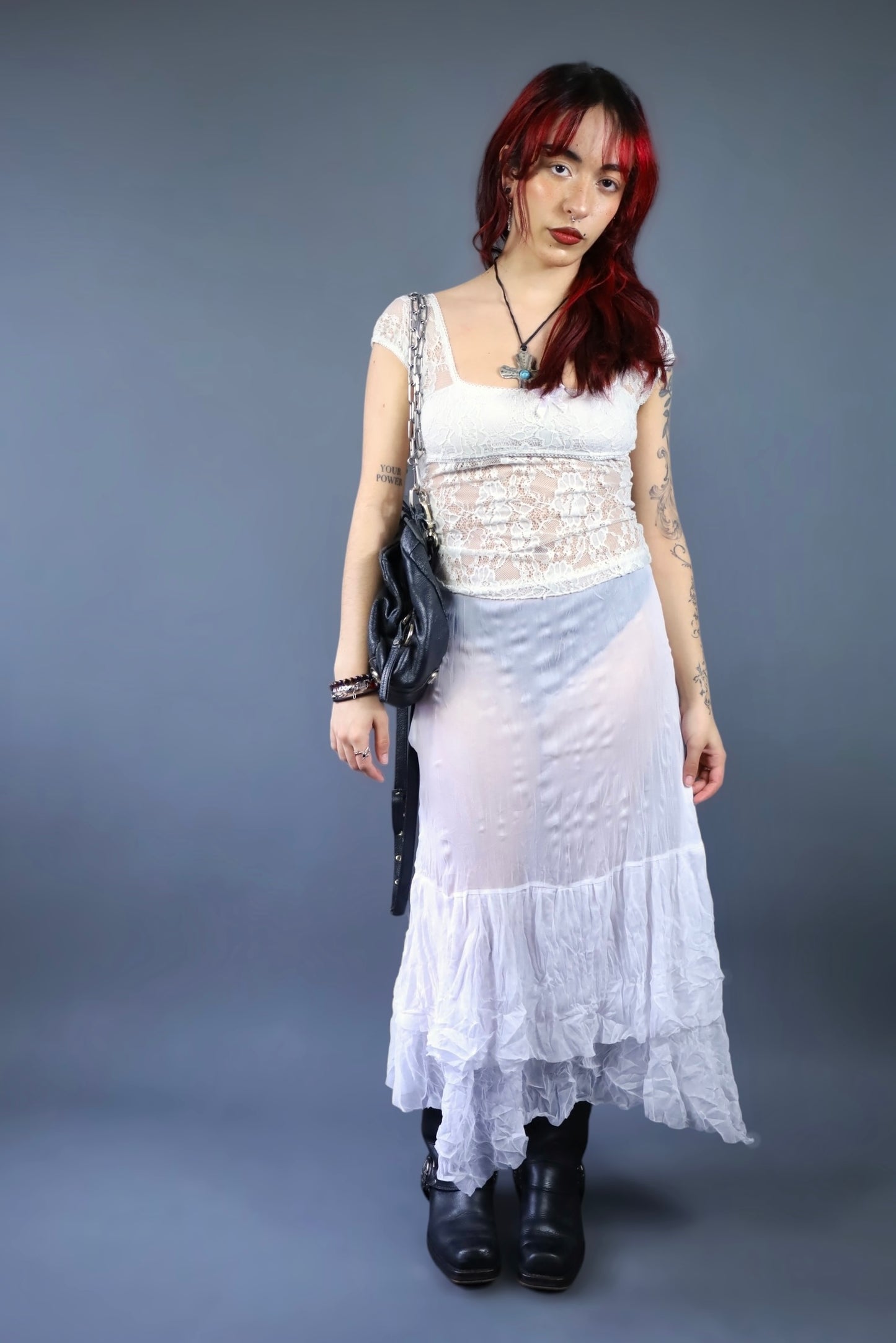 Jupe longue blanche en mesh