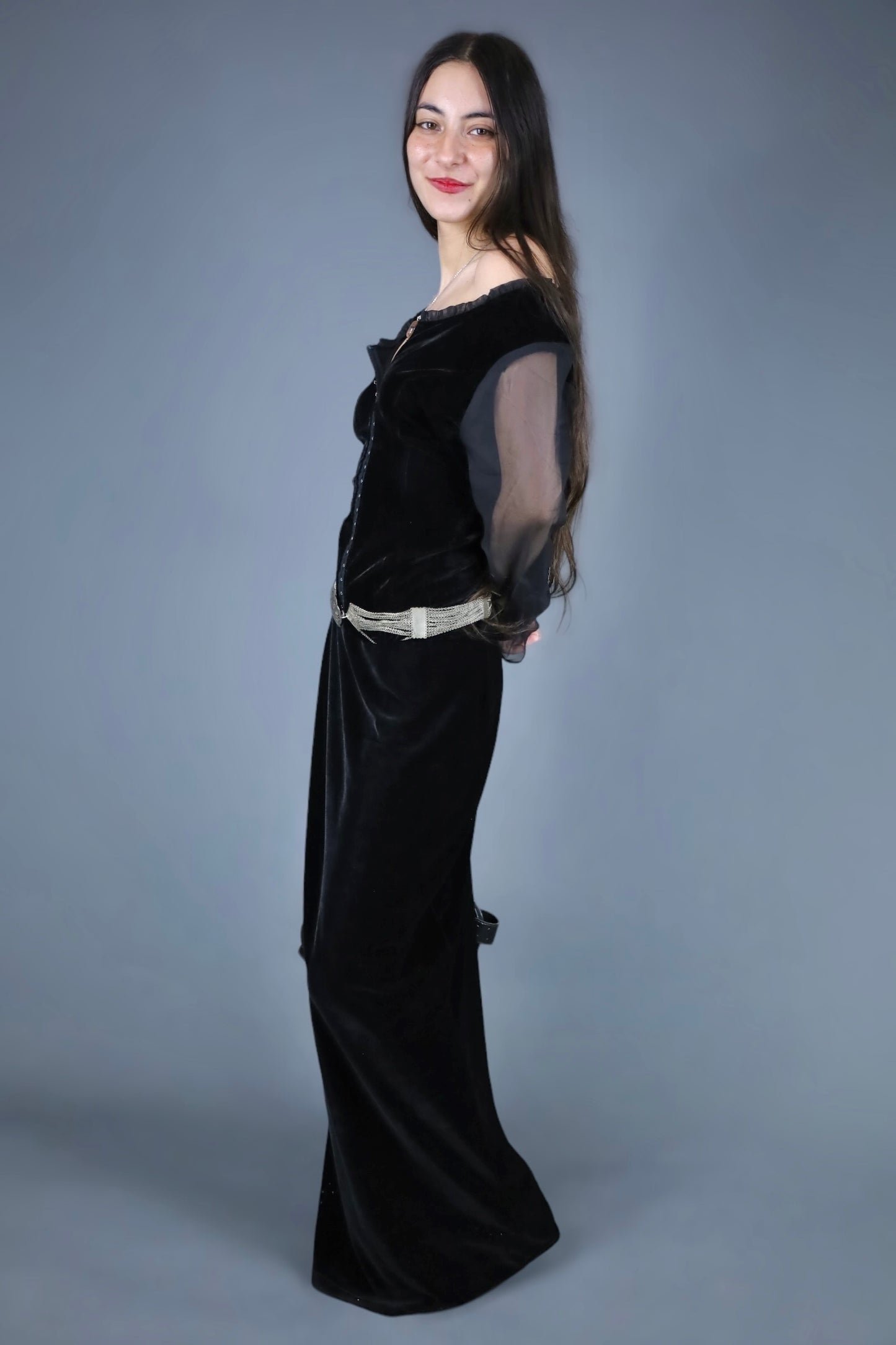 Jupe longue en velours noir