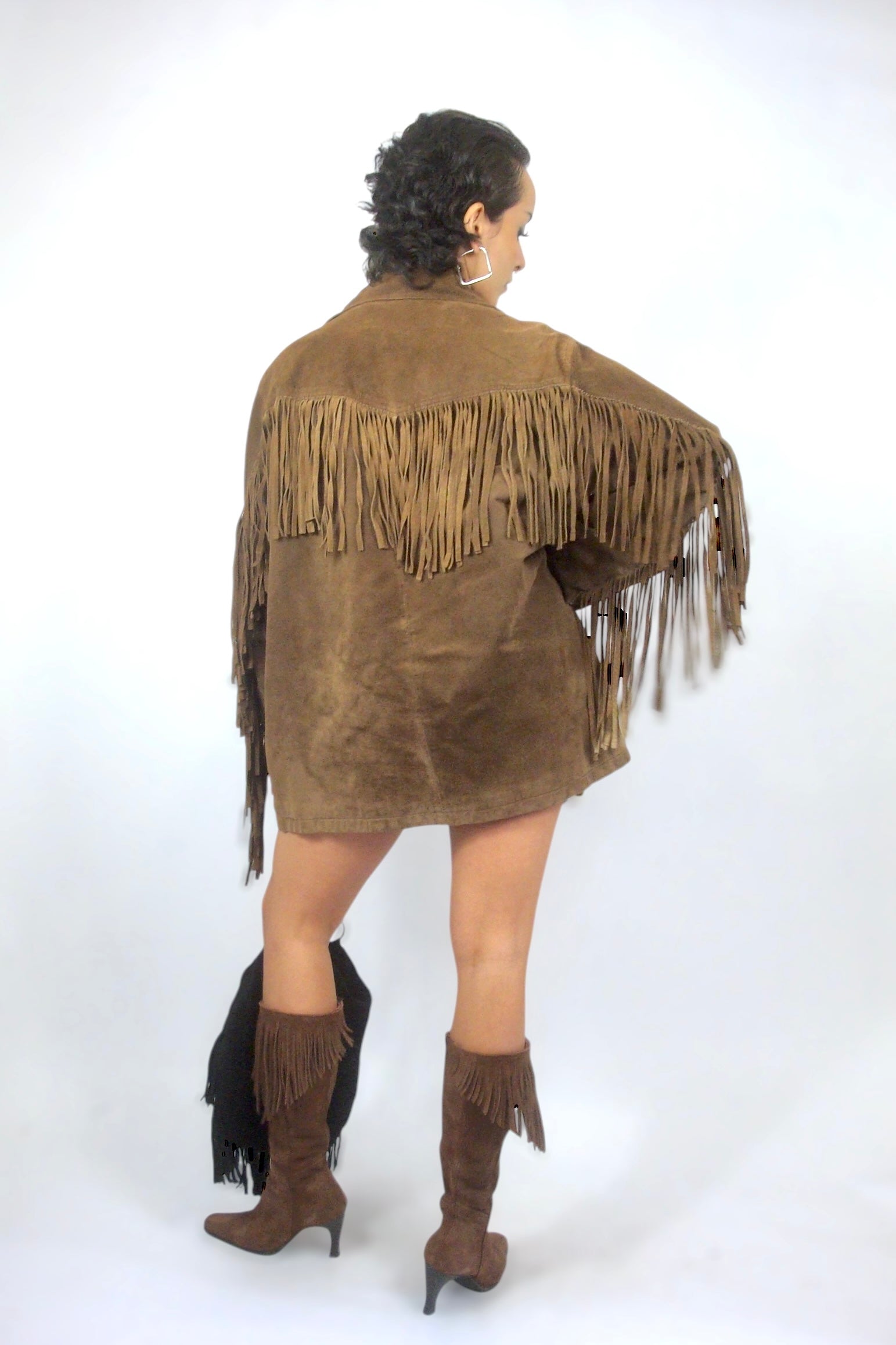 Veste à franges en daim marron