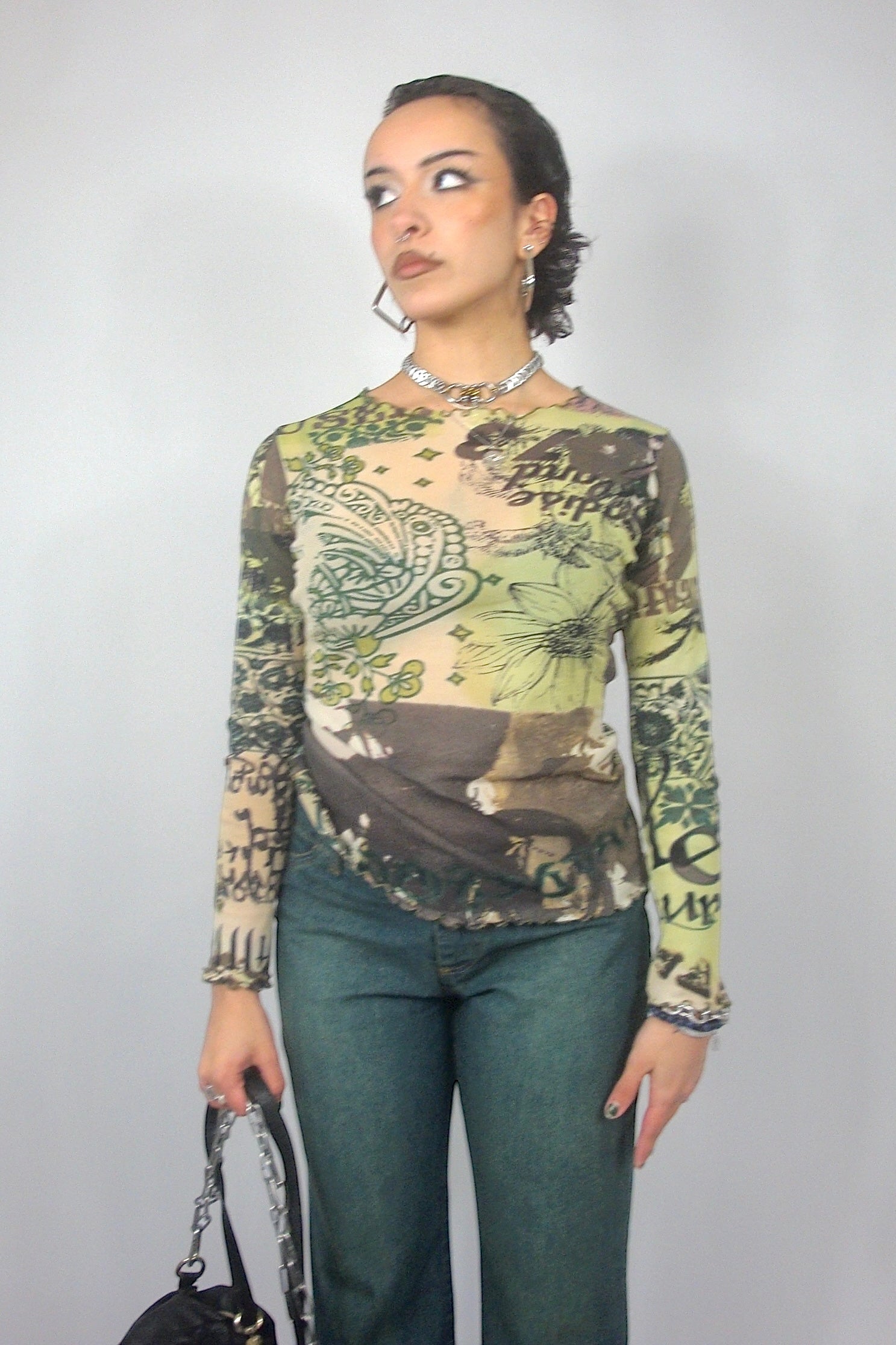 Top en mesh à imprimer vert