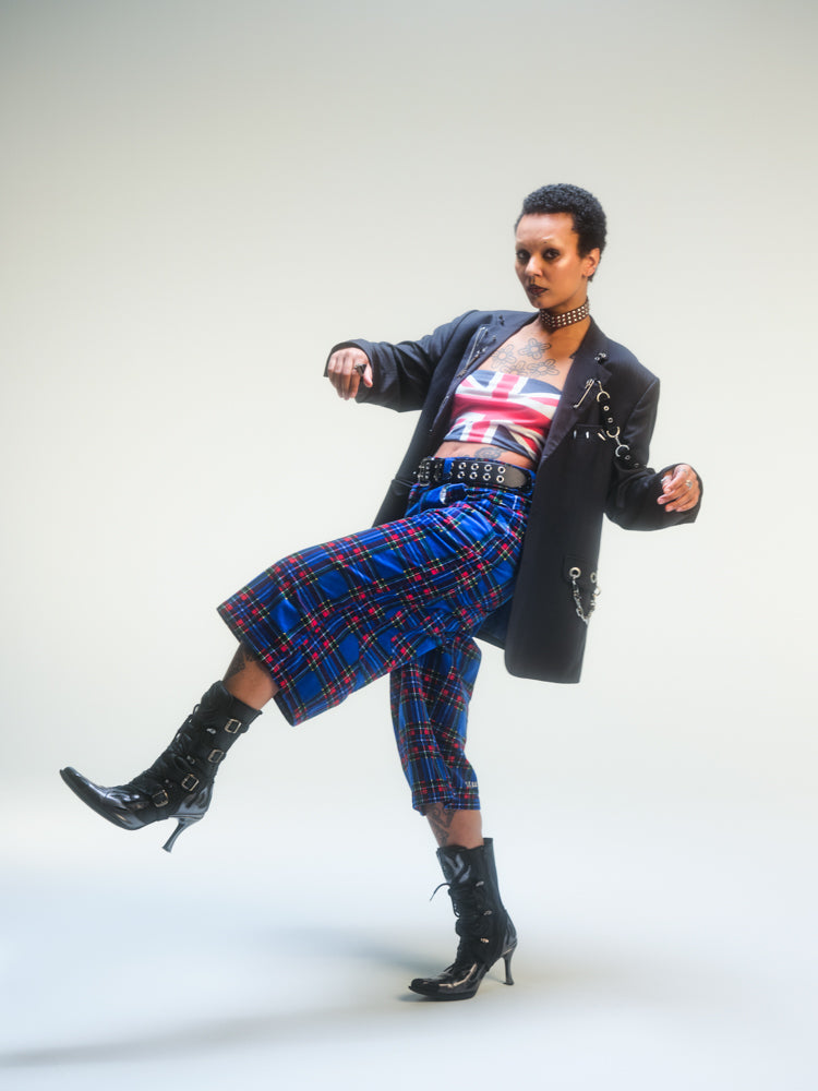 Short baggy tartan bleu deadstock