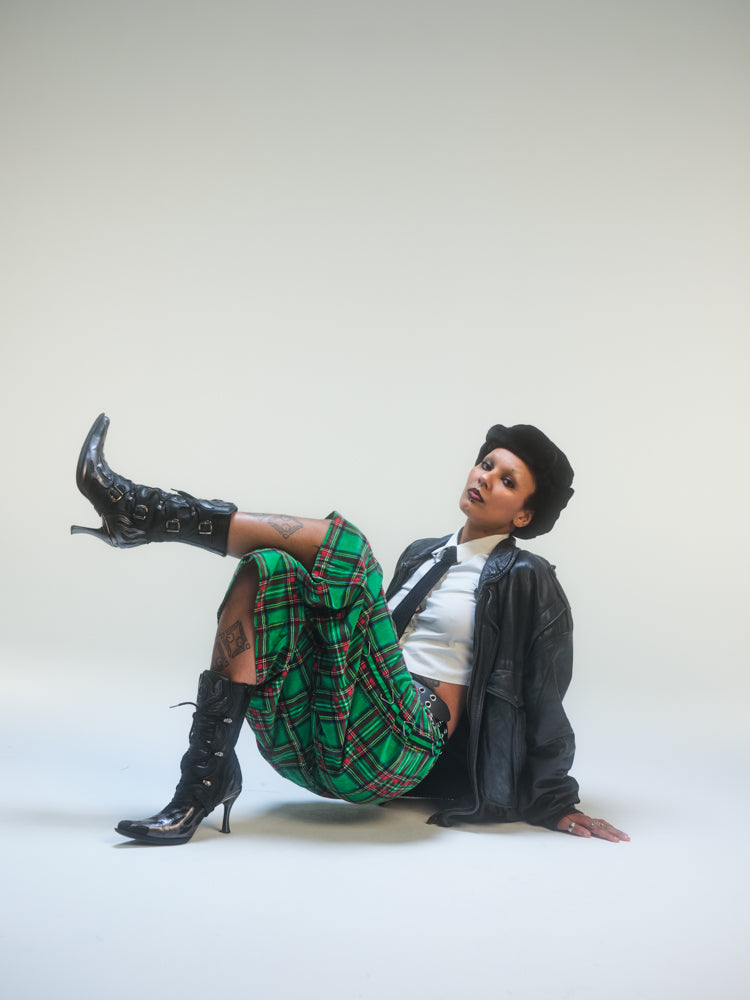 Short baggy tartan vert deadstock