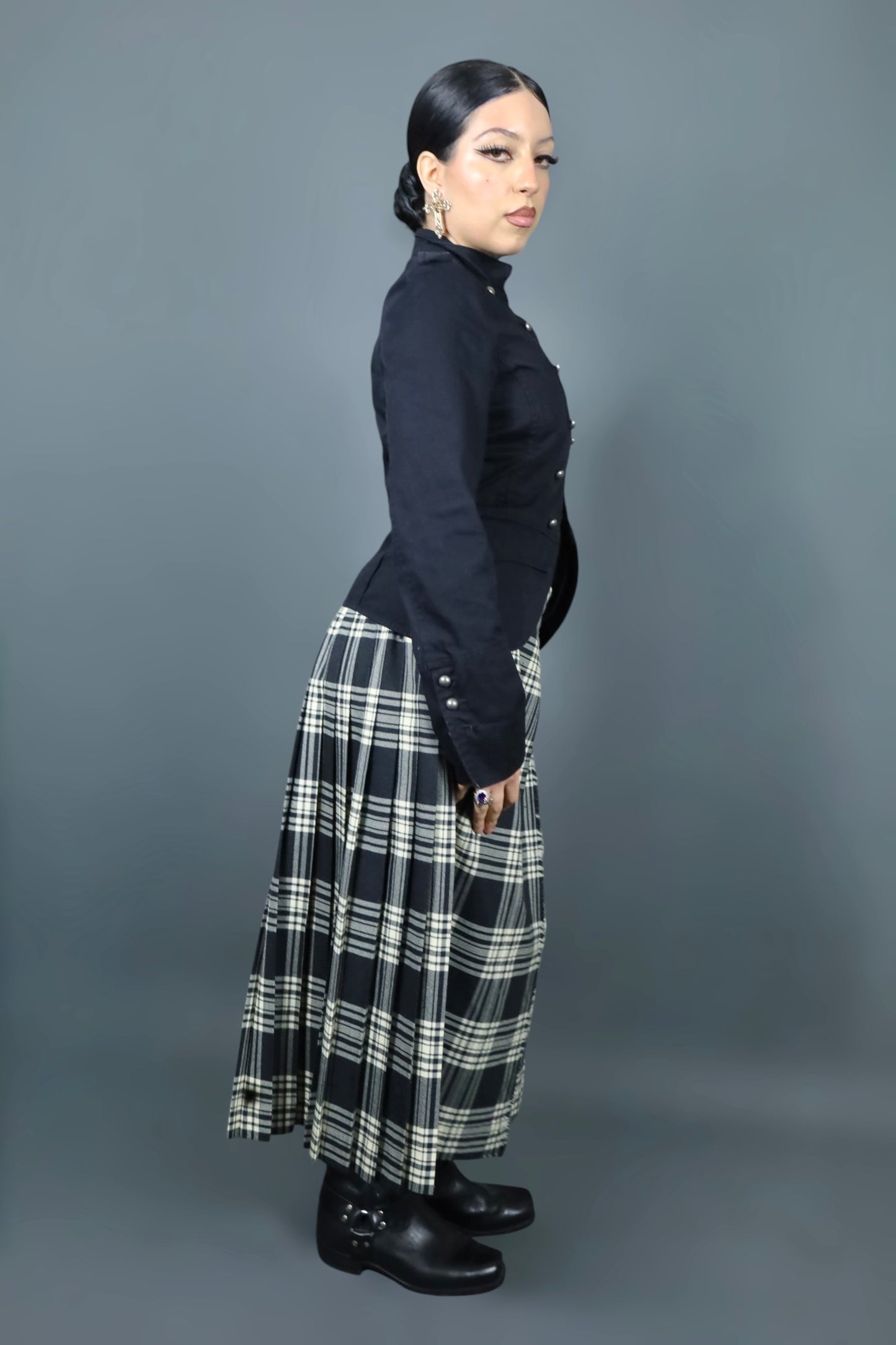 Kilt long à carreaux noirs