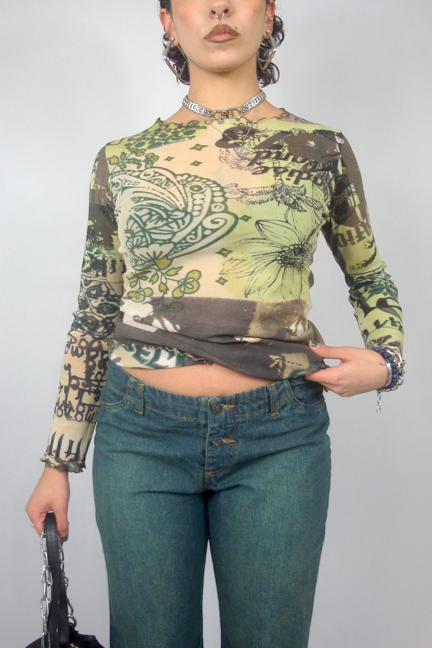 Top en mesh à imprimer vert