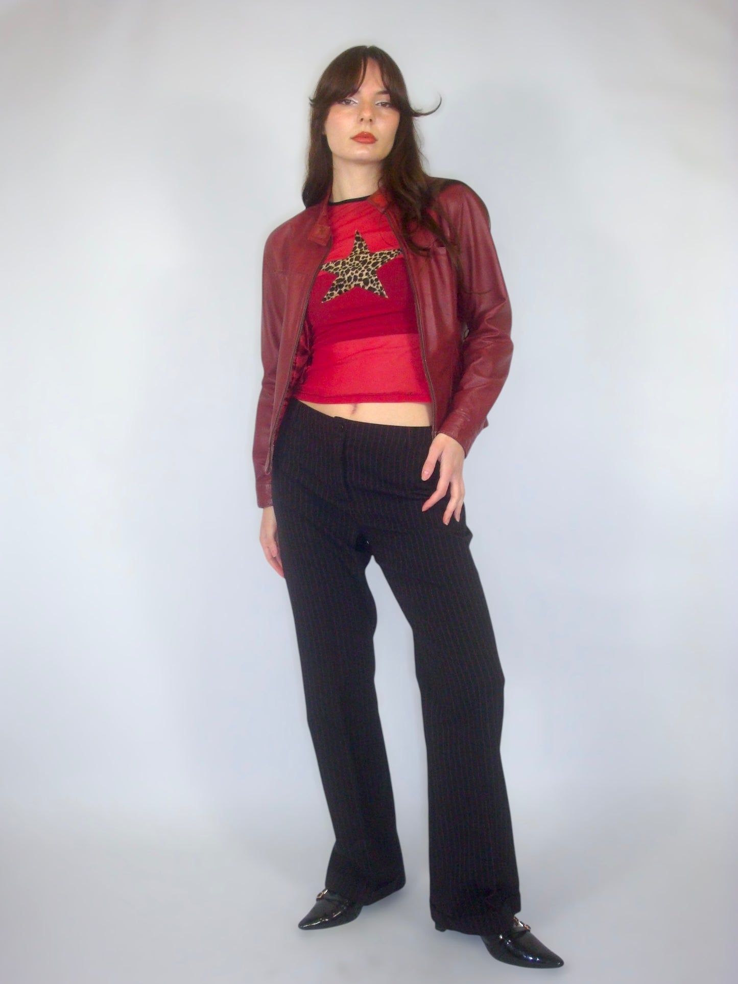 Veste de biker en cuir bordeaux