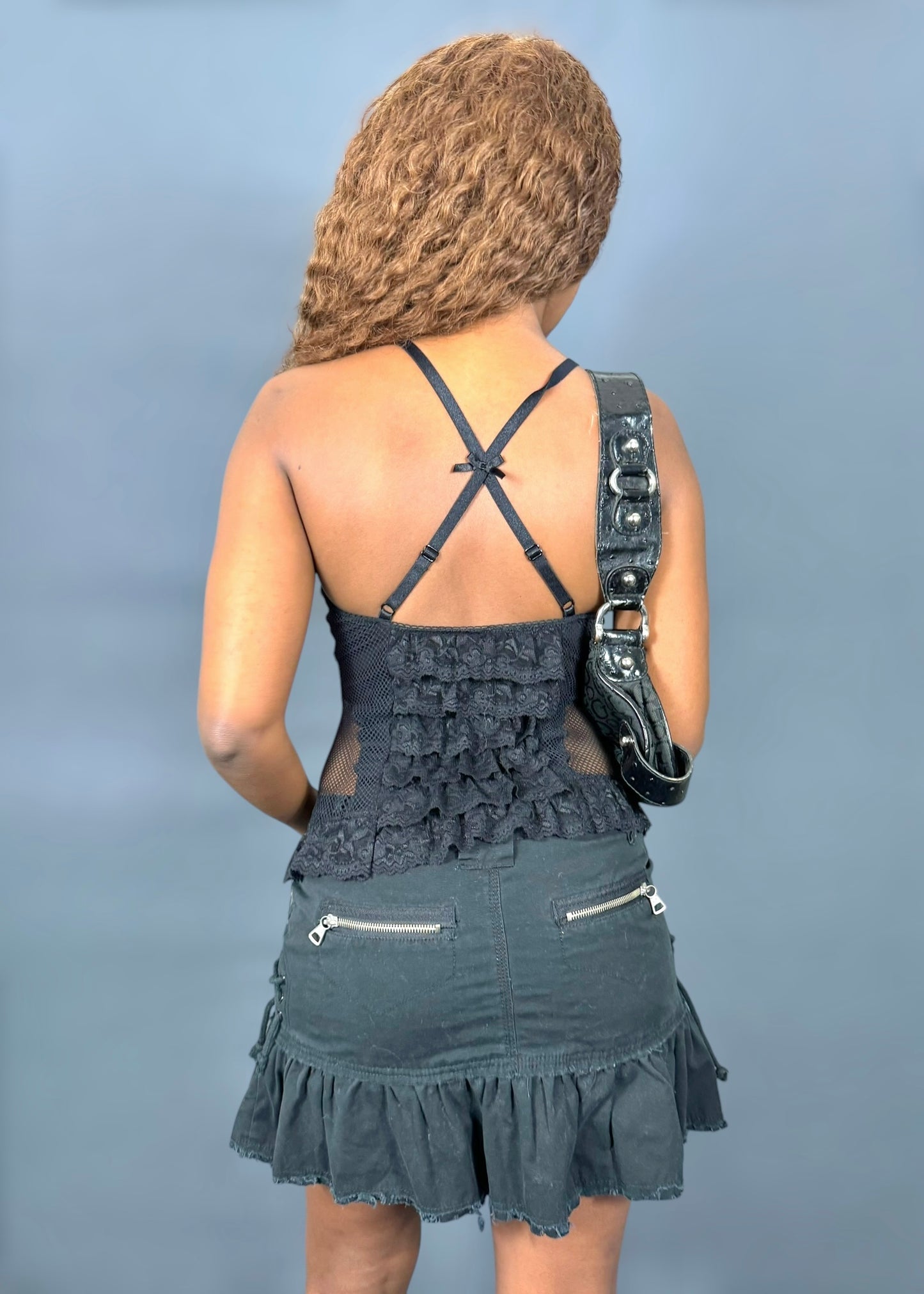 Mini jupe noire à lacets