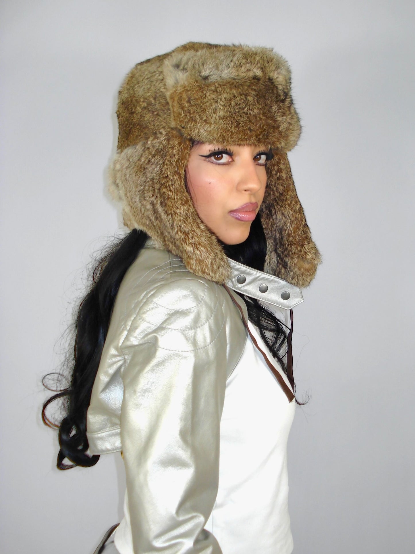 Veste courte en cuir argenté