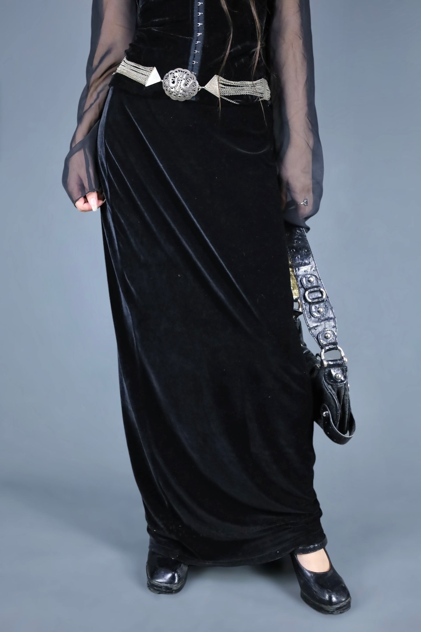 Jupe longue en velours noir
