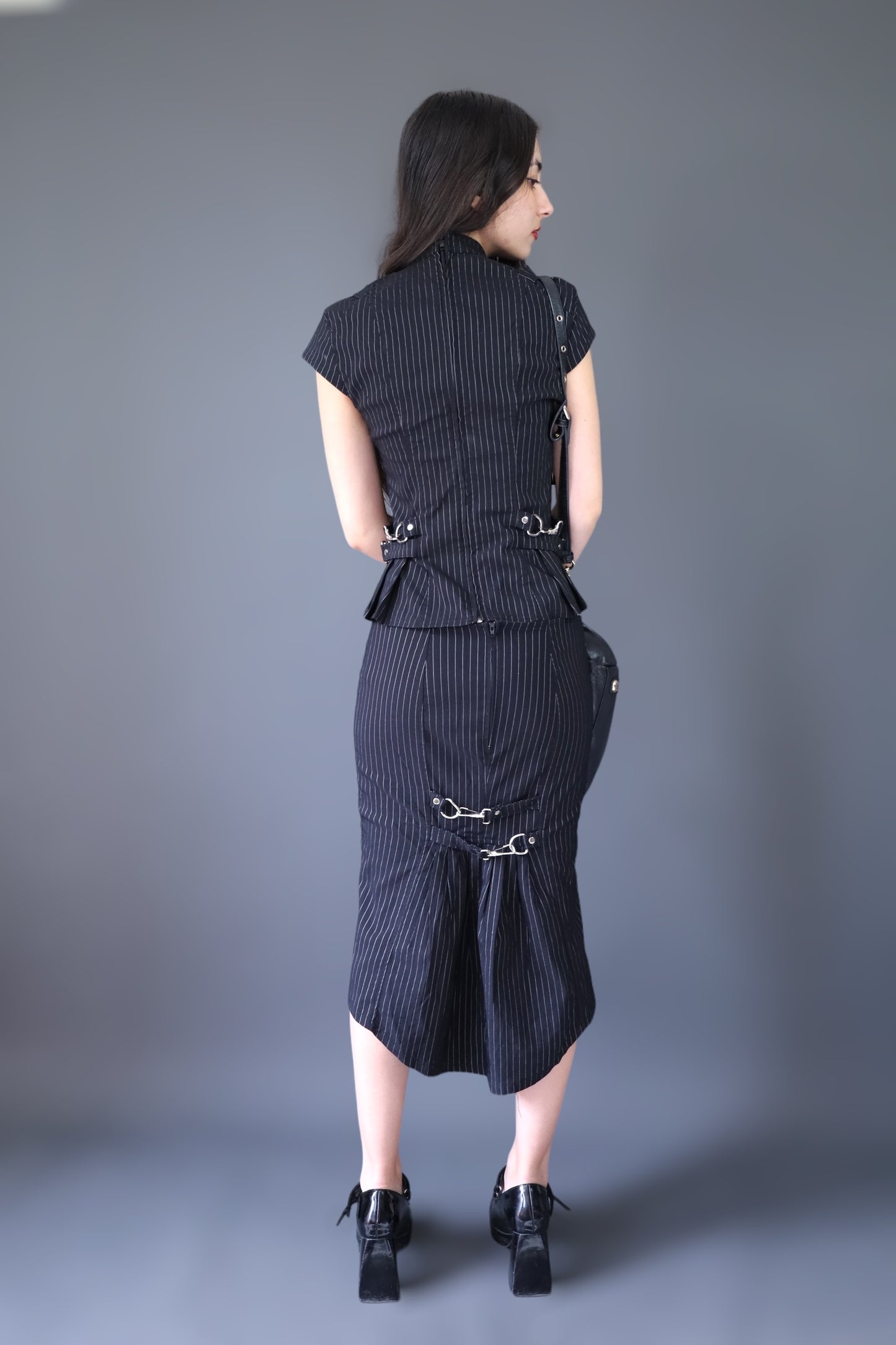Ensemble top + jupe noir rayé LIP SERVICE