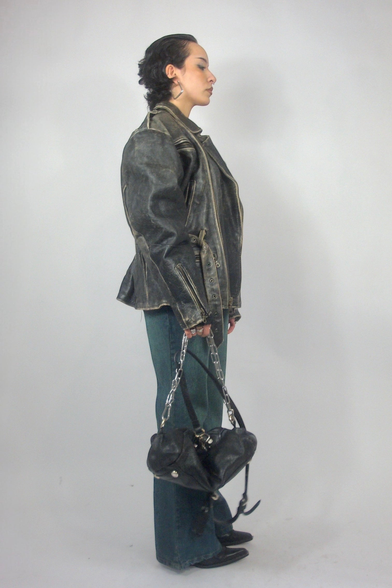 Veste oversize en cuir patiné