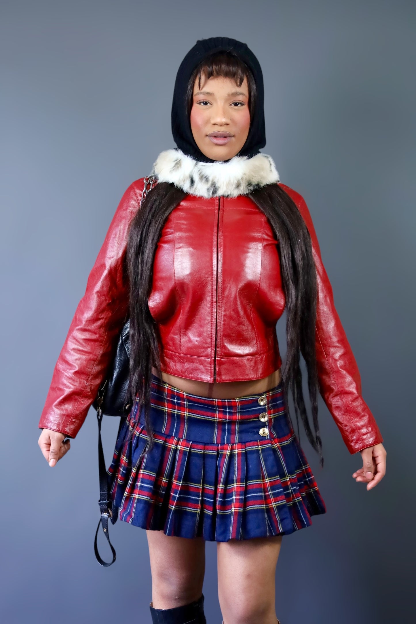Veste de biker en similicuir rouge