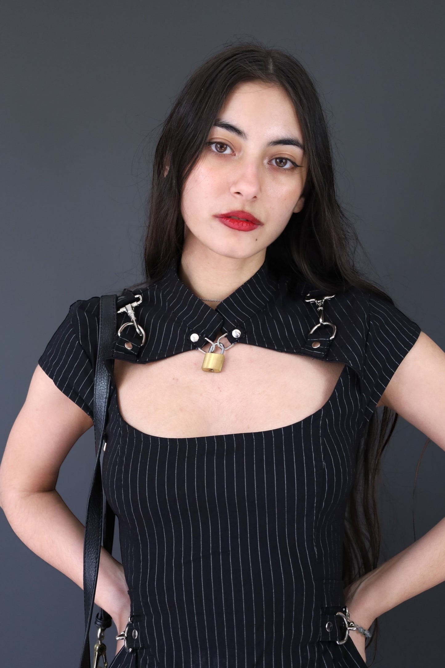 Ensemble top + jupe noir rayé LIP SERVICE