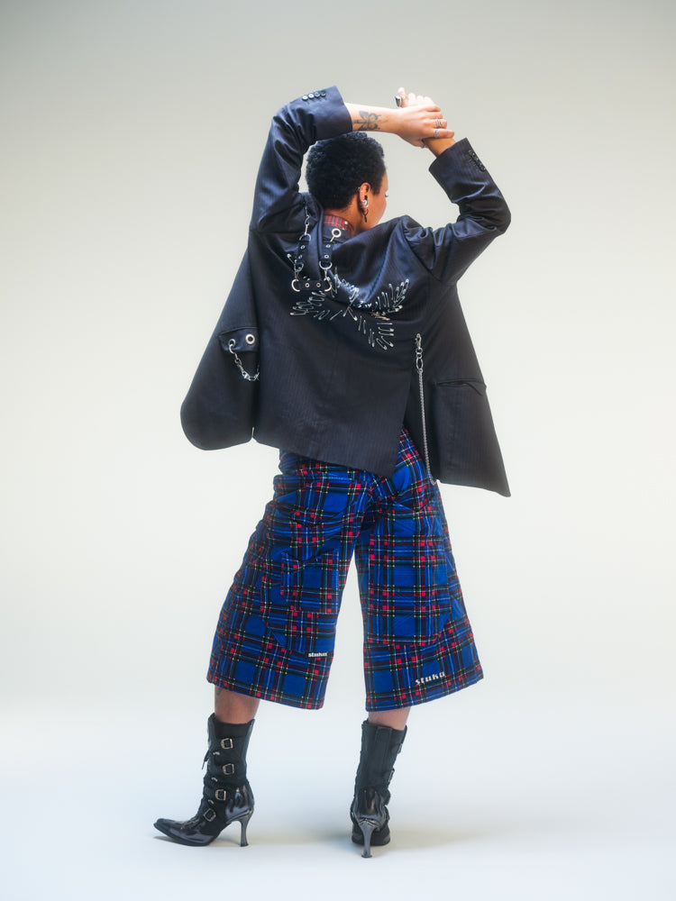 Short baggy tartan bleu deadstock