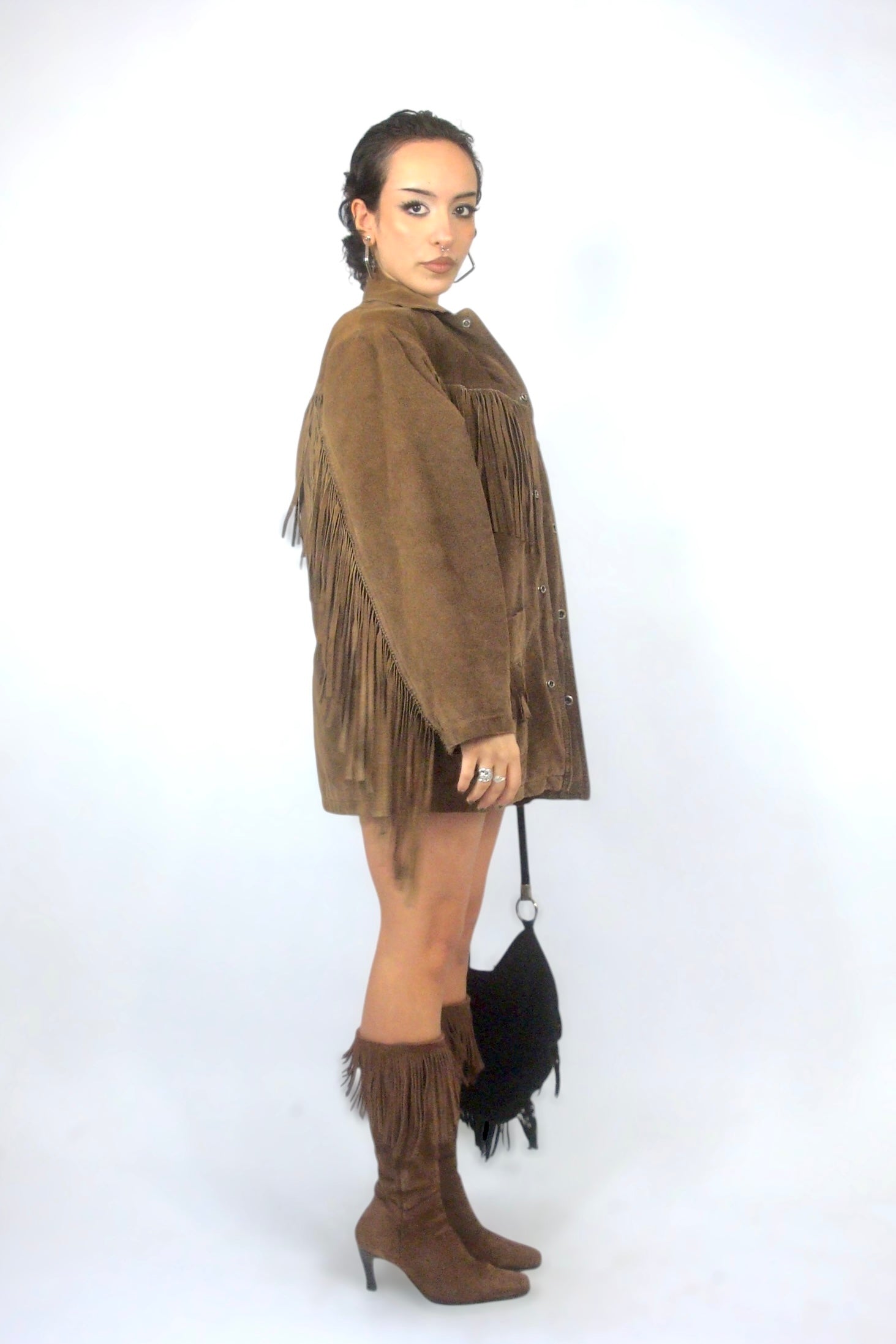 Veste à franges en daim marron