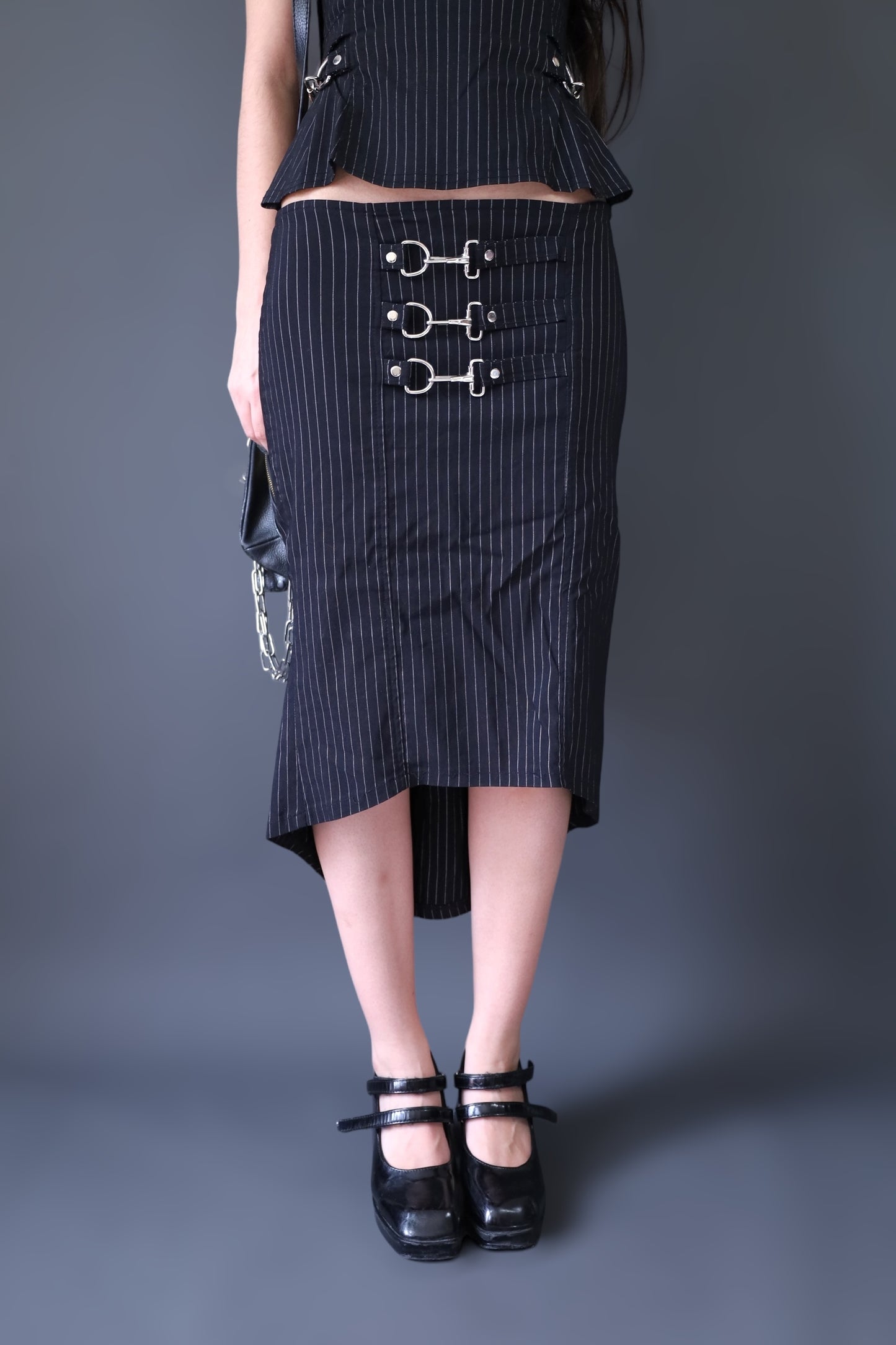Ensemble top + jupe noir rayé LIP SERVICE