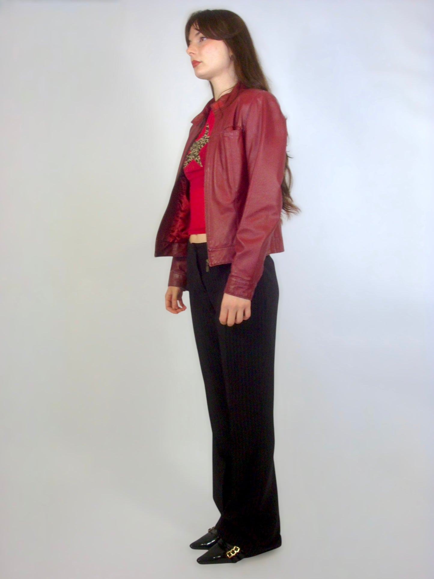 Veste de biker en cuir bordeaux