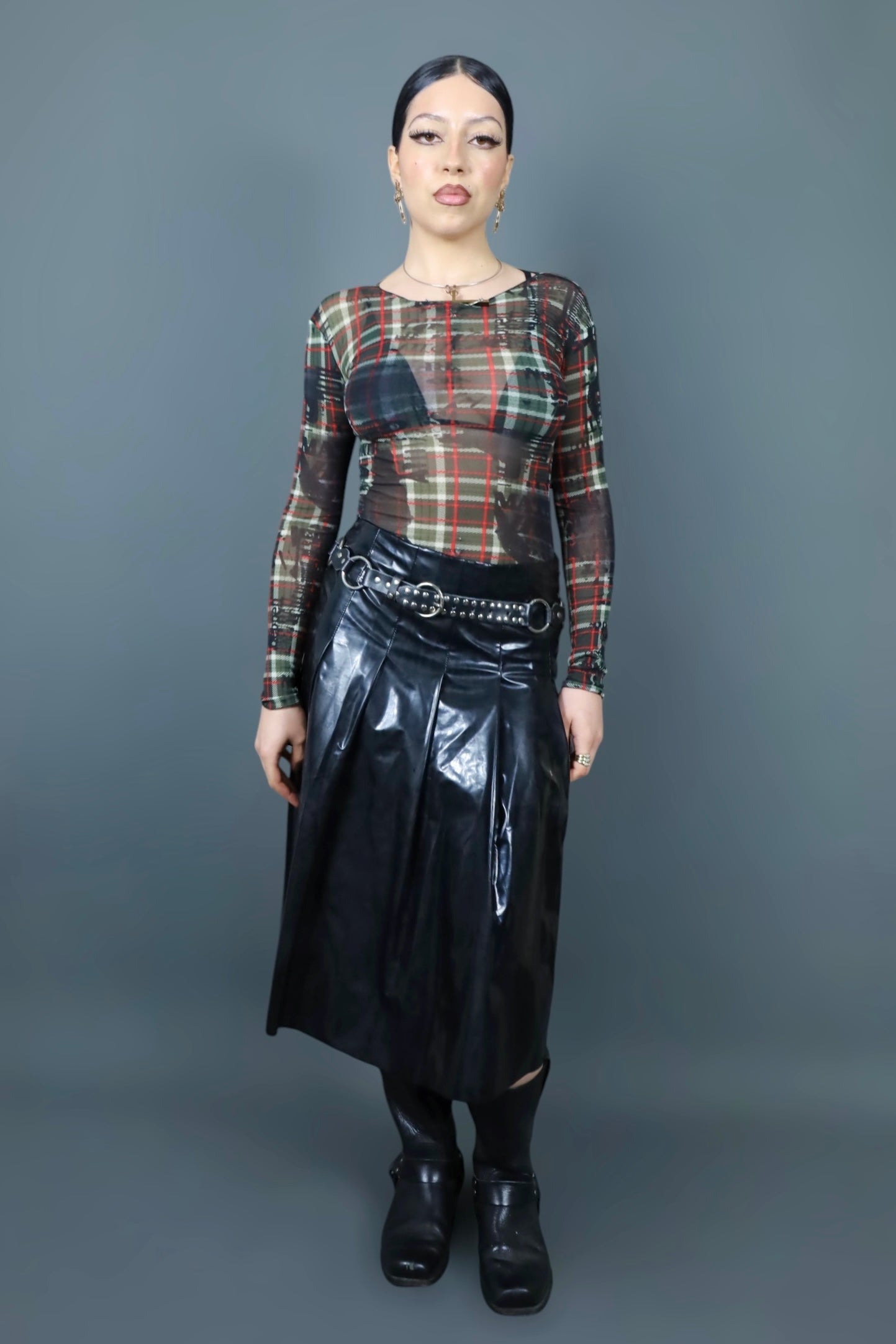 Top en mesh imprimé tartan