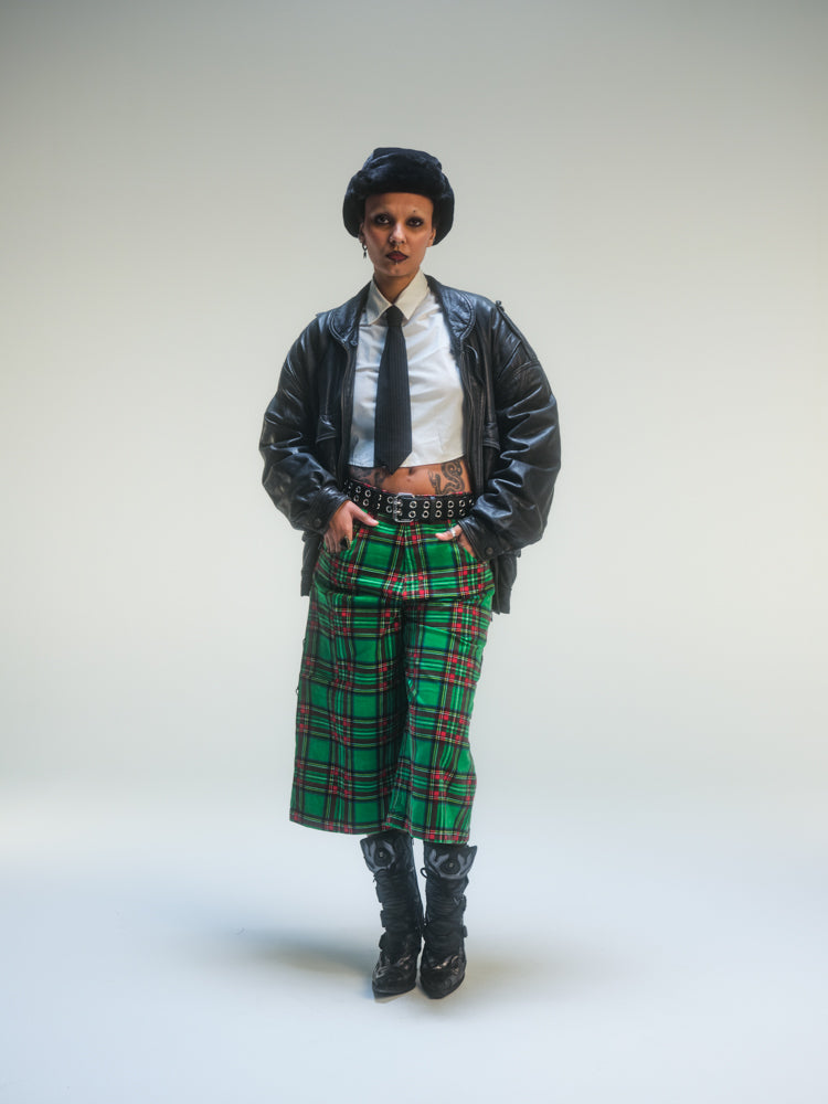 Short baggy tartan vert deadstock