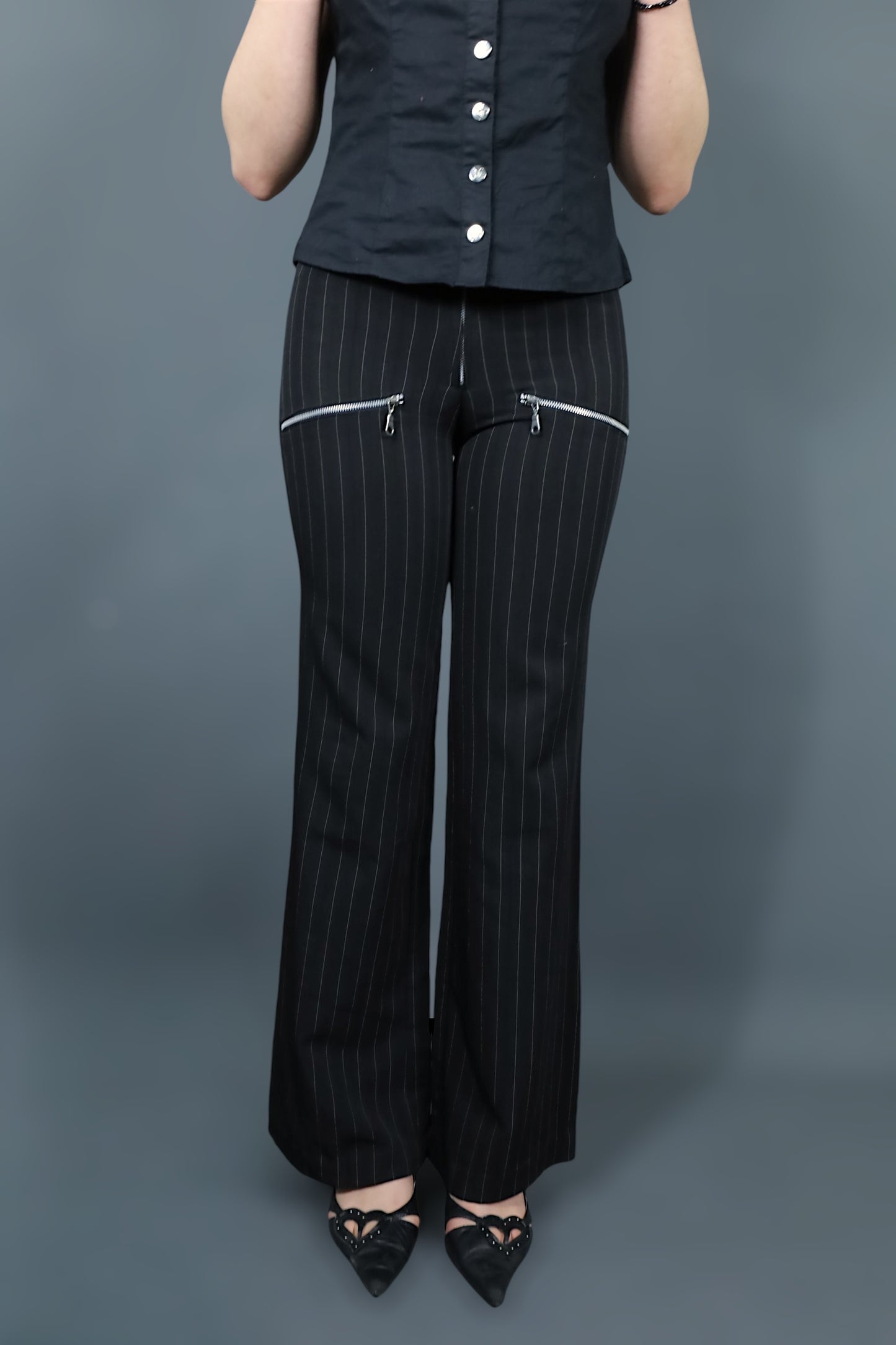 Pantalon flare noir à rayures