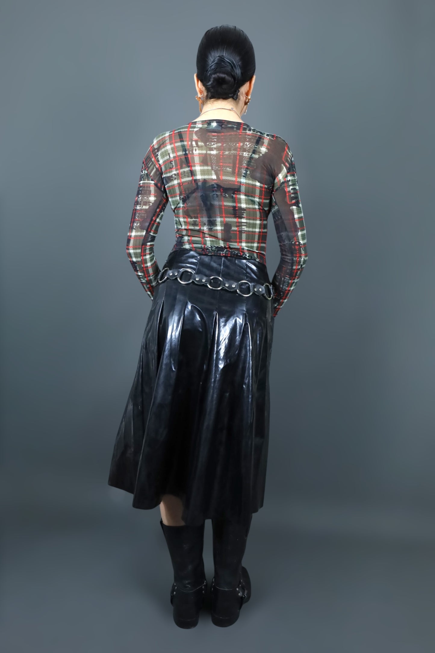 Top en mesh imprimé tartan