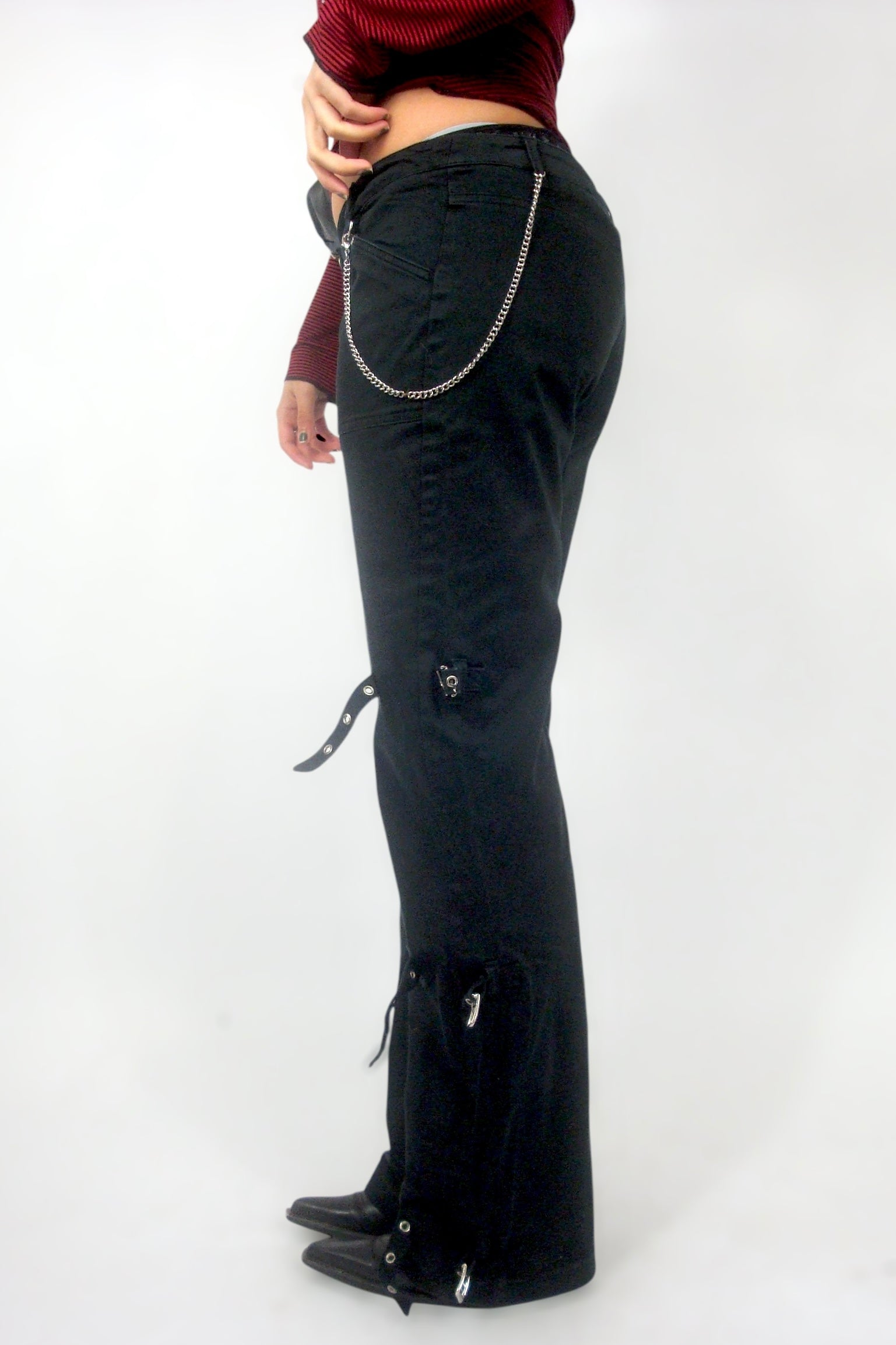 Pantalon flare noir à sangle