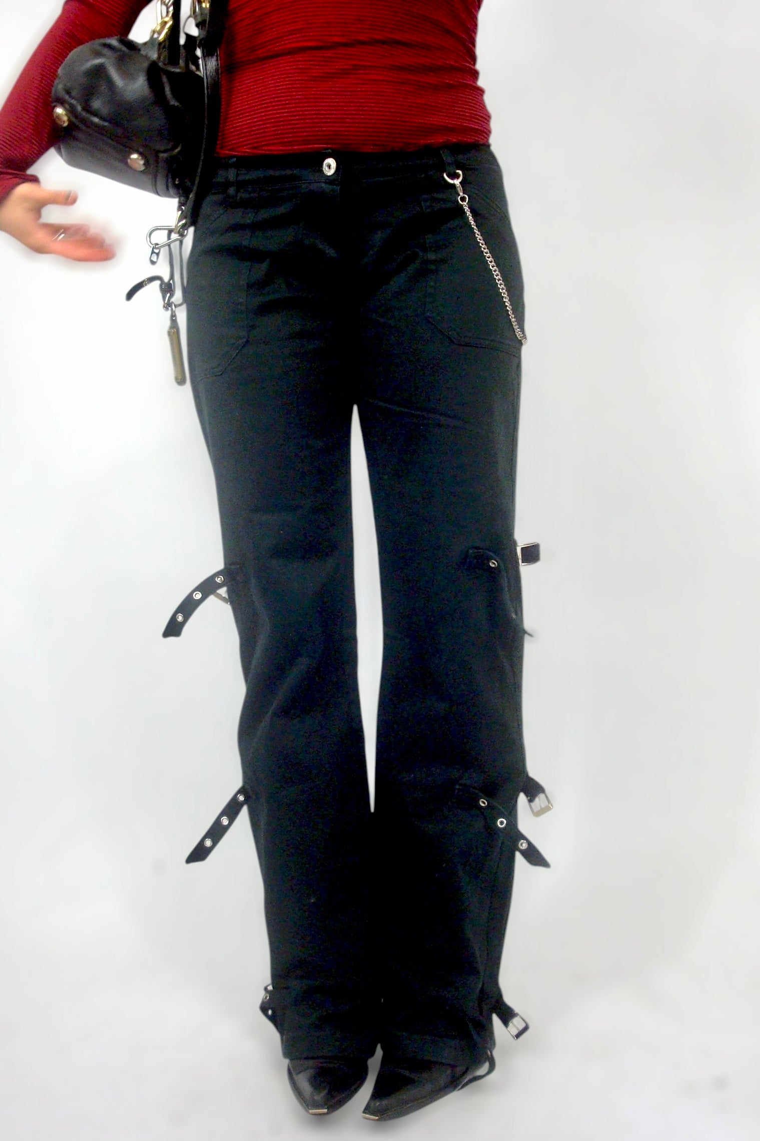 Pantalon flare noir à sangle