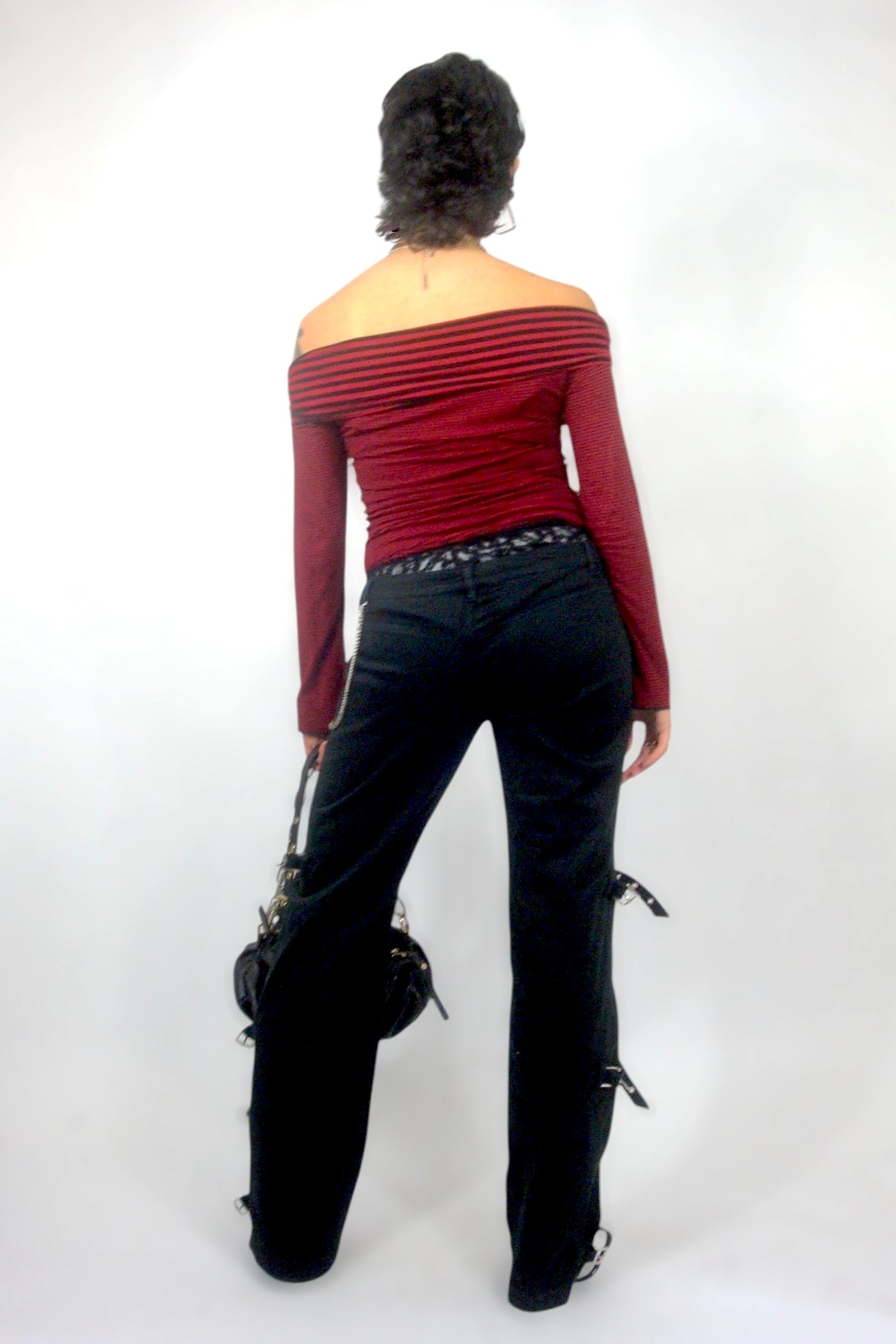 Top off shoulder rayé rouge