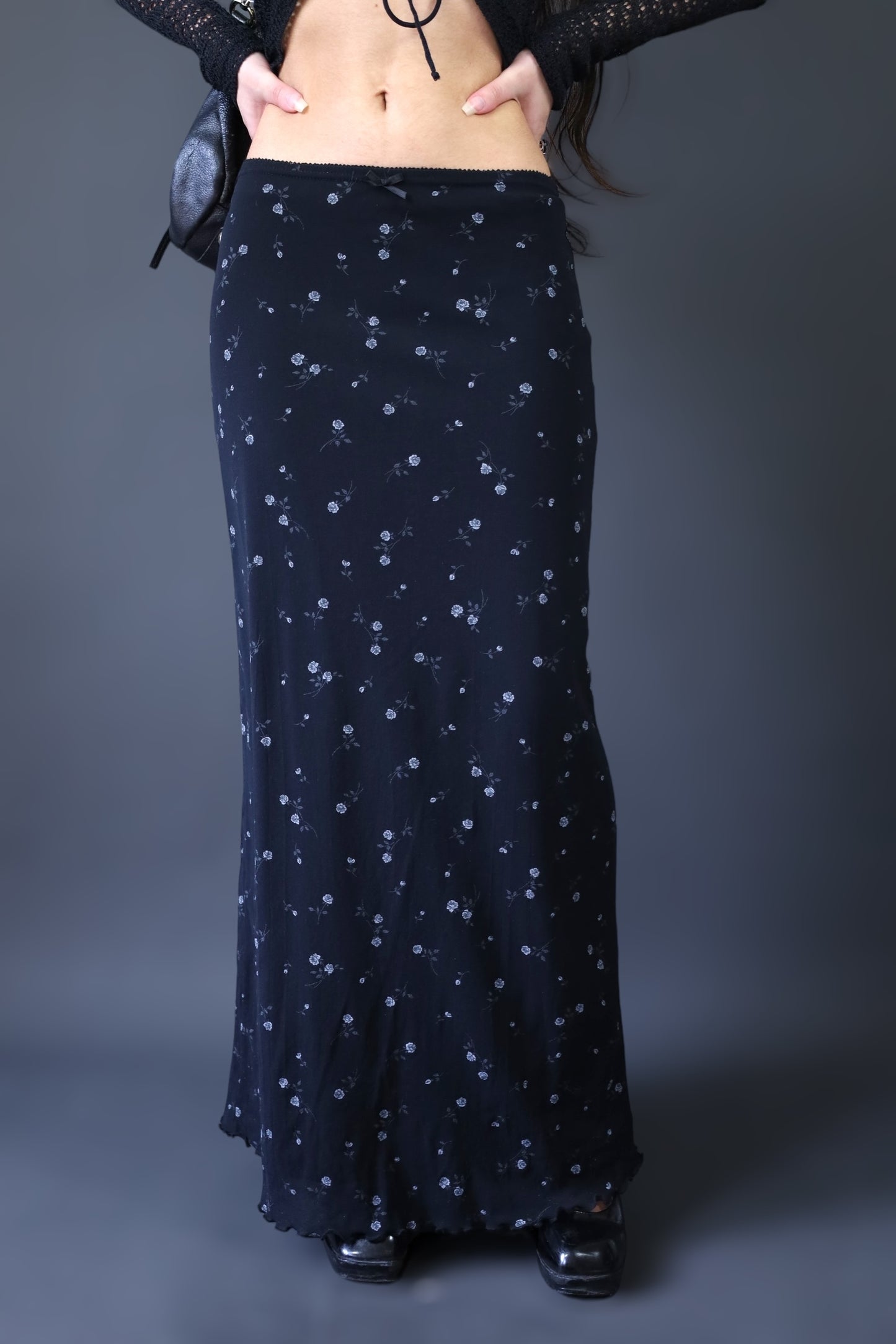 Jupe longue noire fleurie