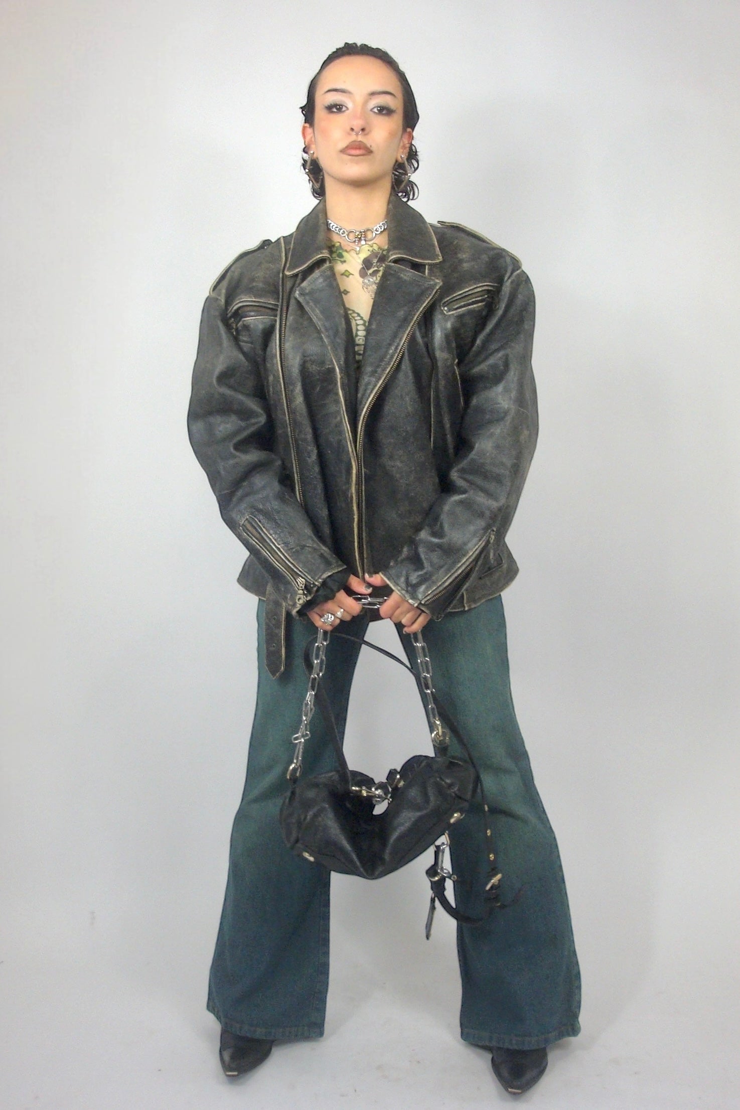 Veste oversize en cuir patiné