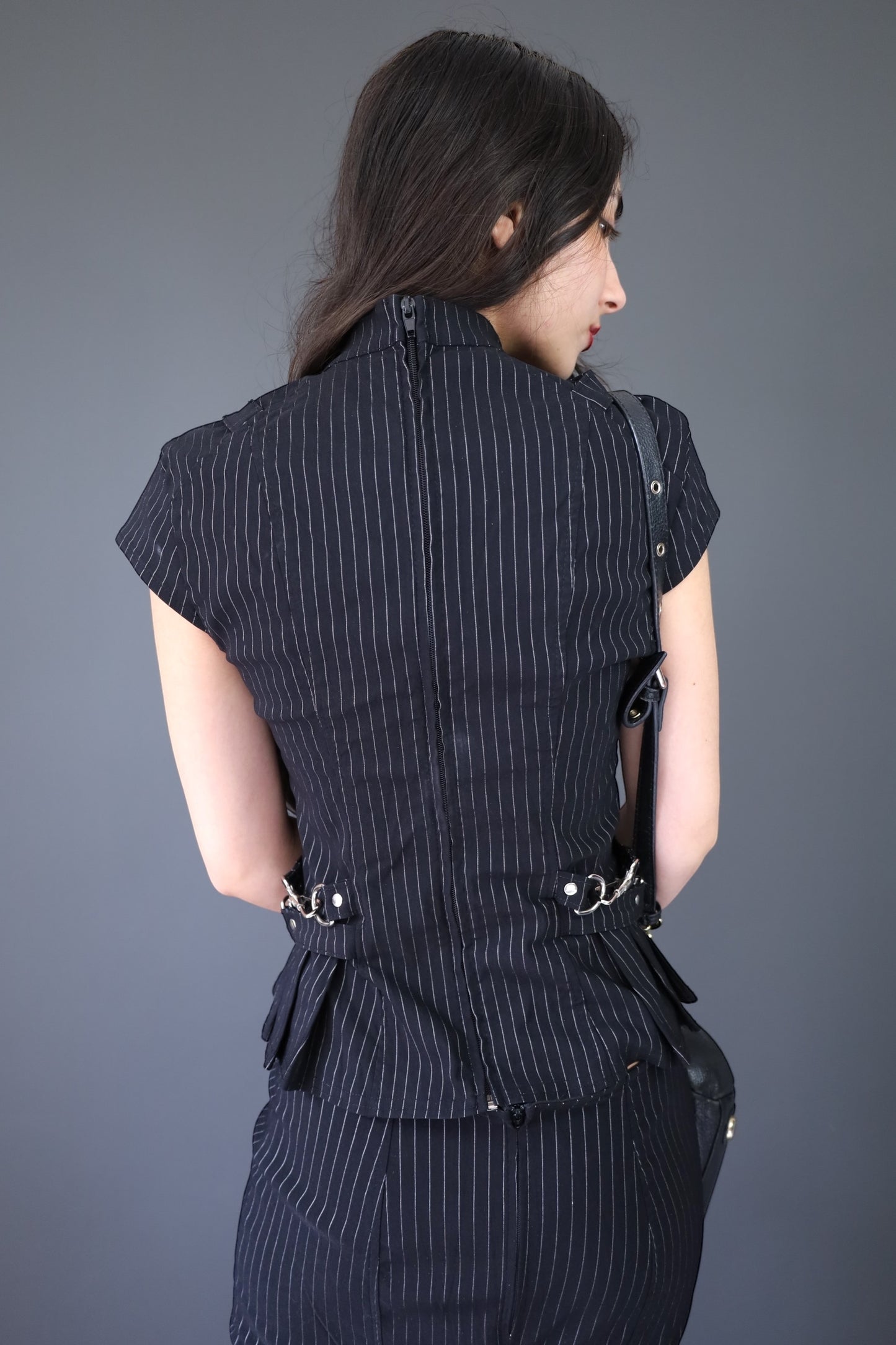 Ensemble top + jupe noir rayé LIP SERVICE