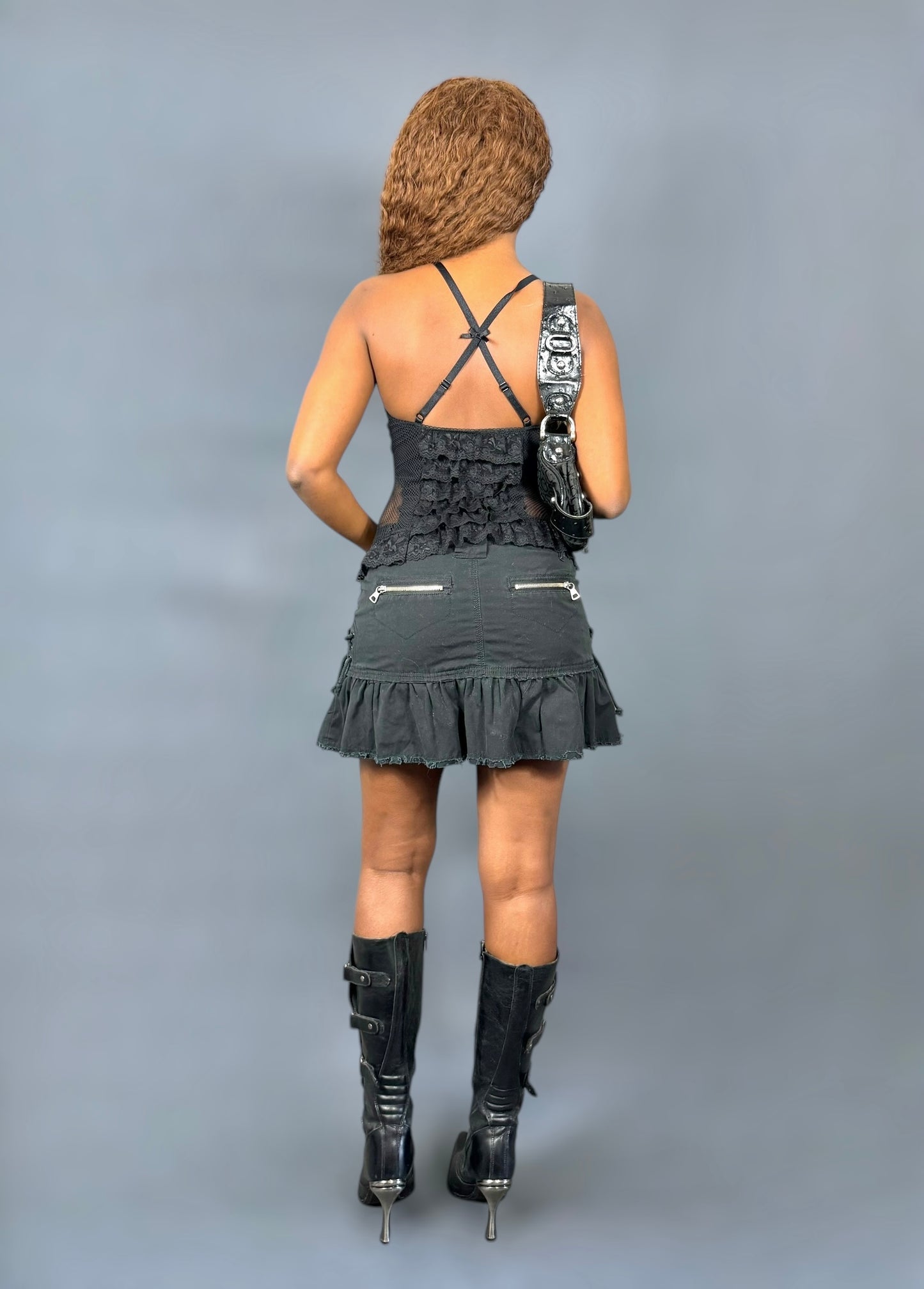 Mini jupe noire à lacets