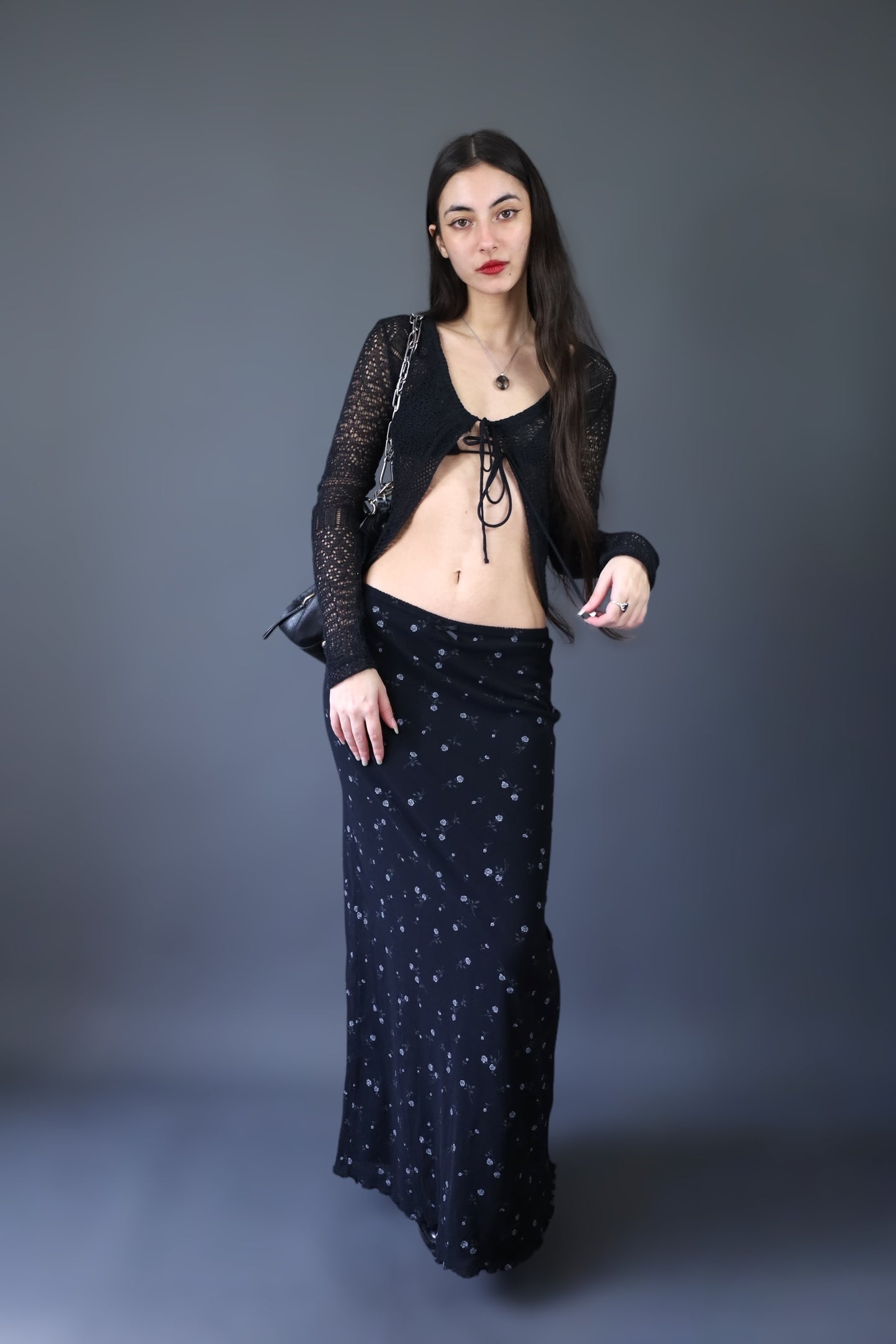 Jupe longue noire fleurie