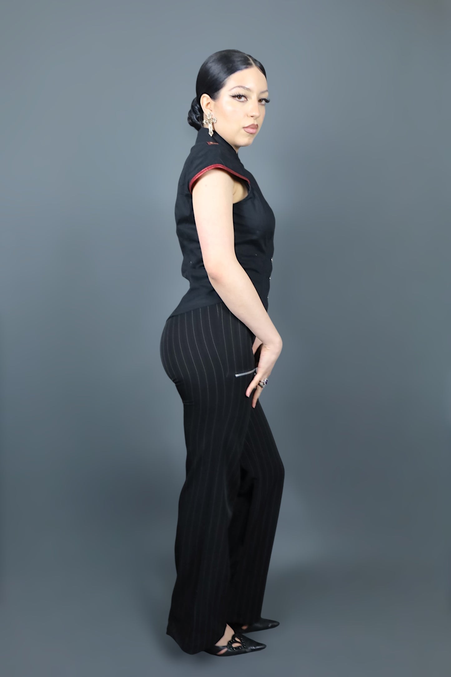 Pantalon flare noir à rayures