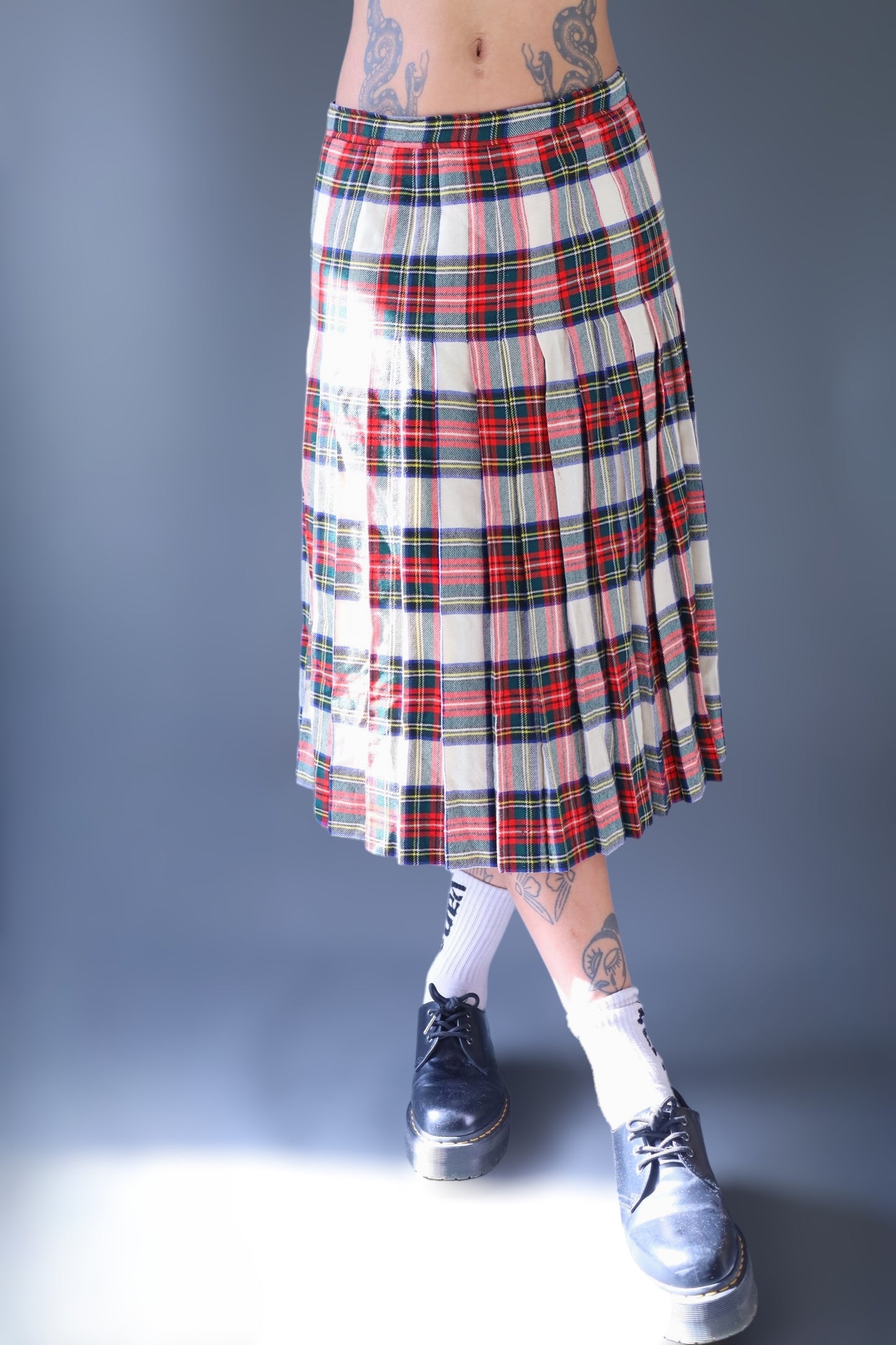 Kilt long à carreaux verts et rouges