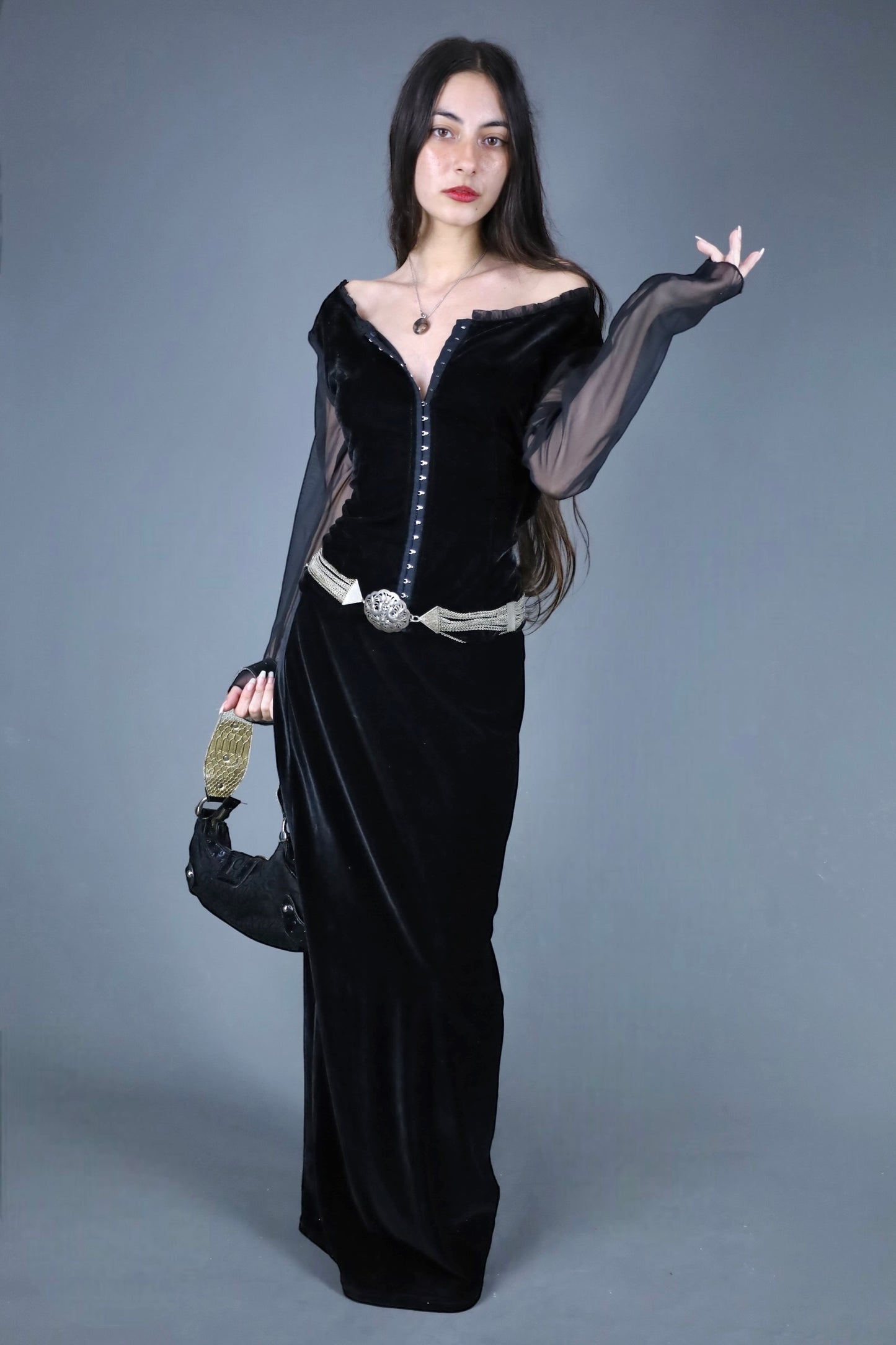 Jupe longue en velours noir