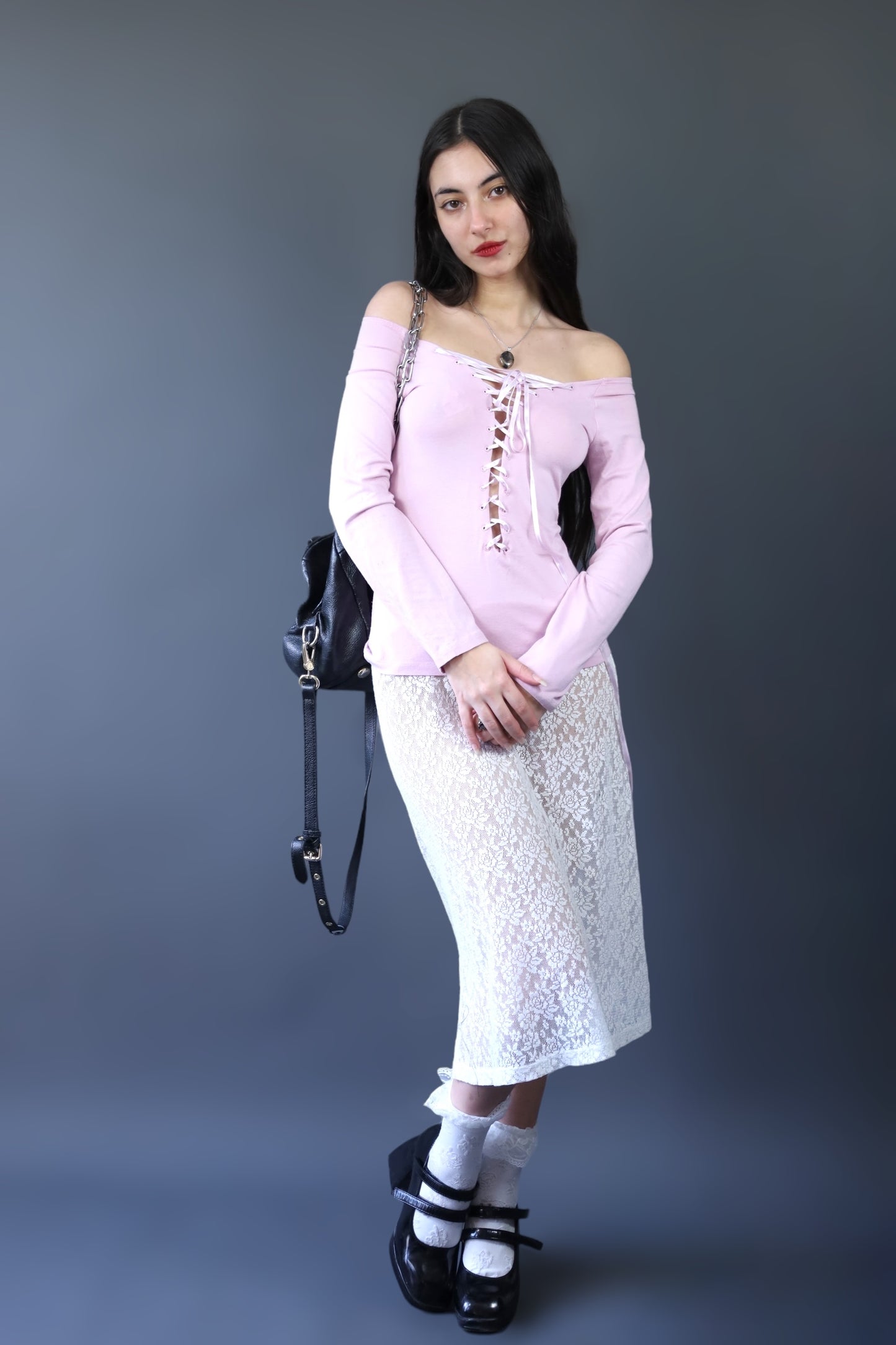 Top off shoulder rose à rubans